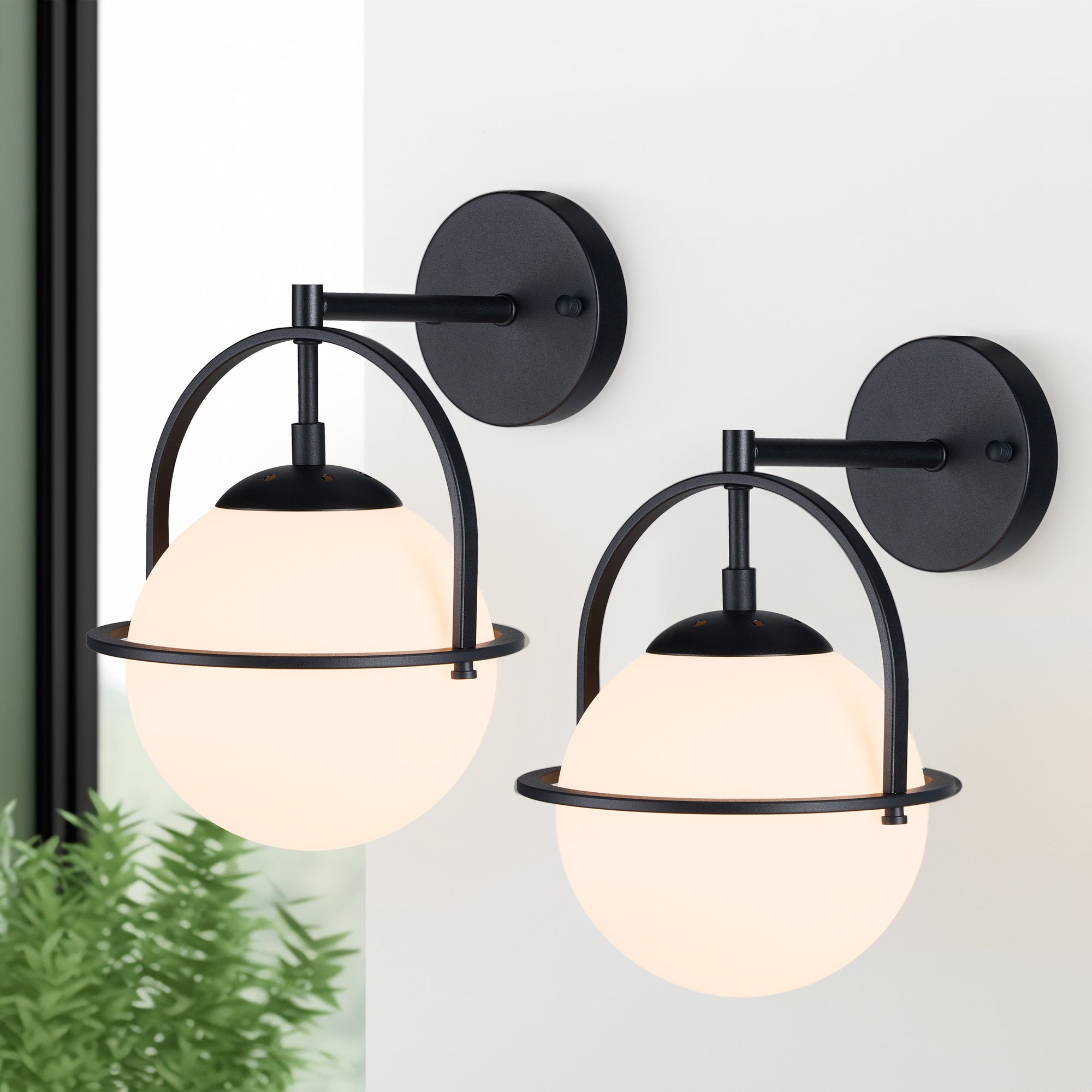 Modern Gold Wall Sconces with White Globe Glass for Bedroom 2 Pack