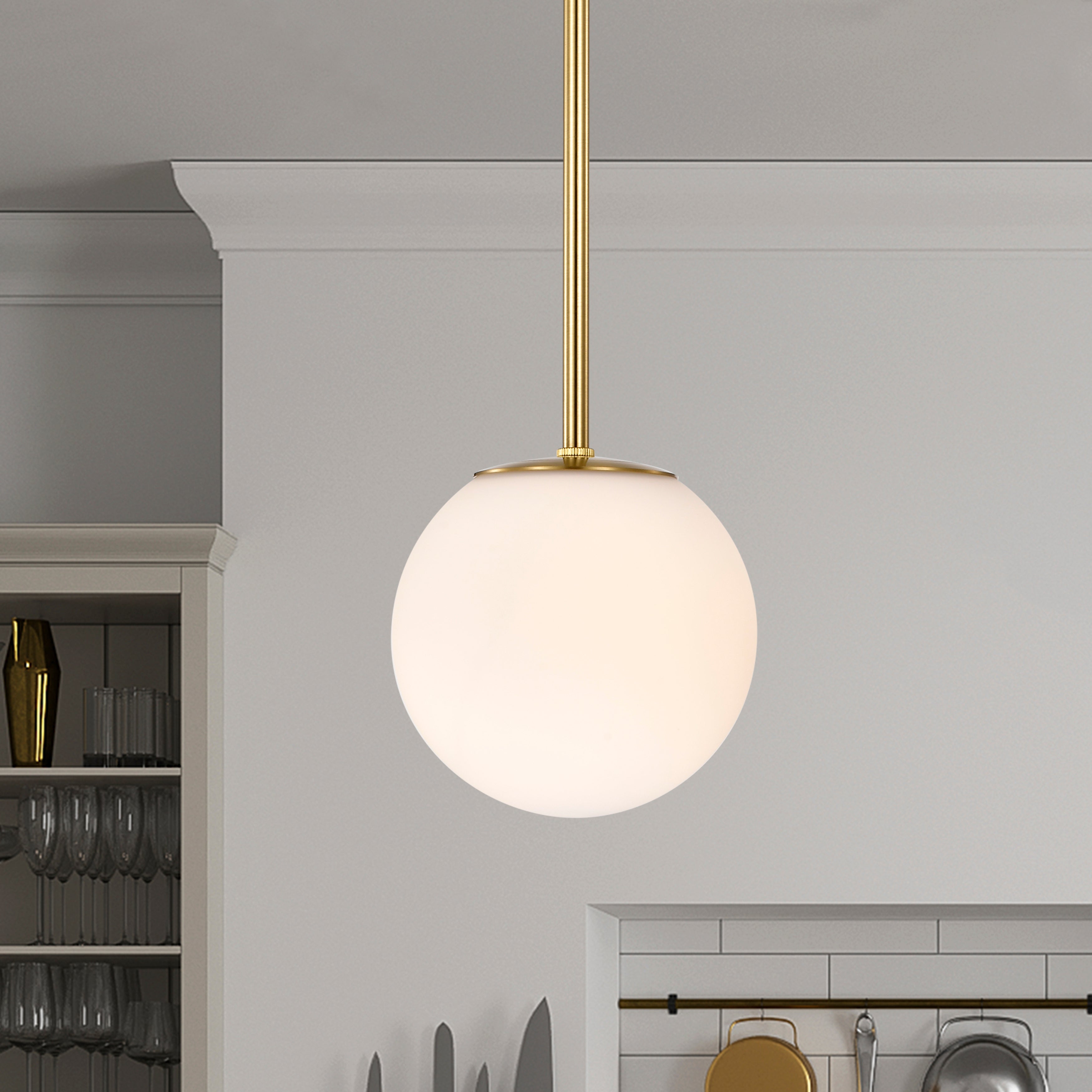 Milk White Glass 150mm Pendant Light Fixture, 7W, One Light Hanging Fixture for Kitchen Island, Adjustable Length Indoor Lighting for Dinning Room Bedroom