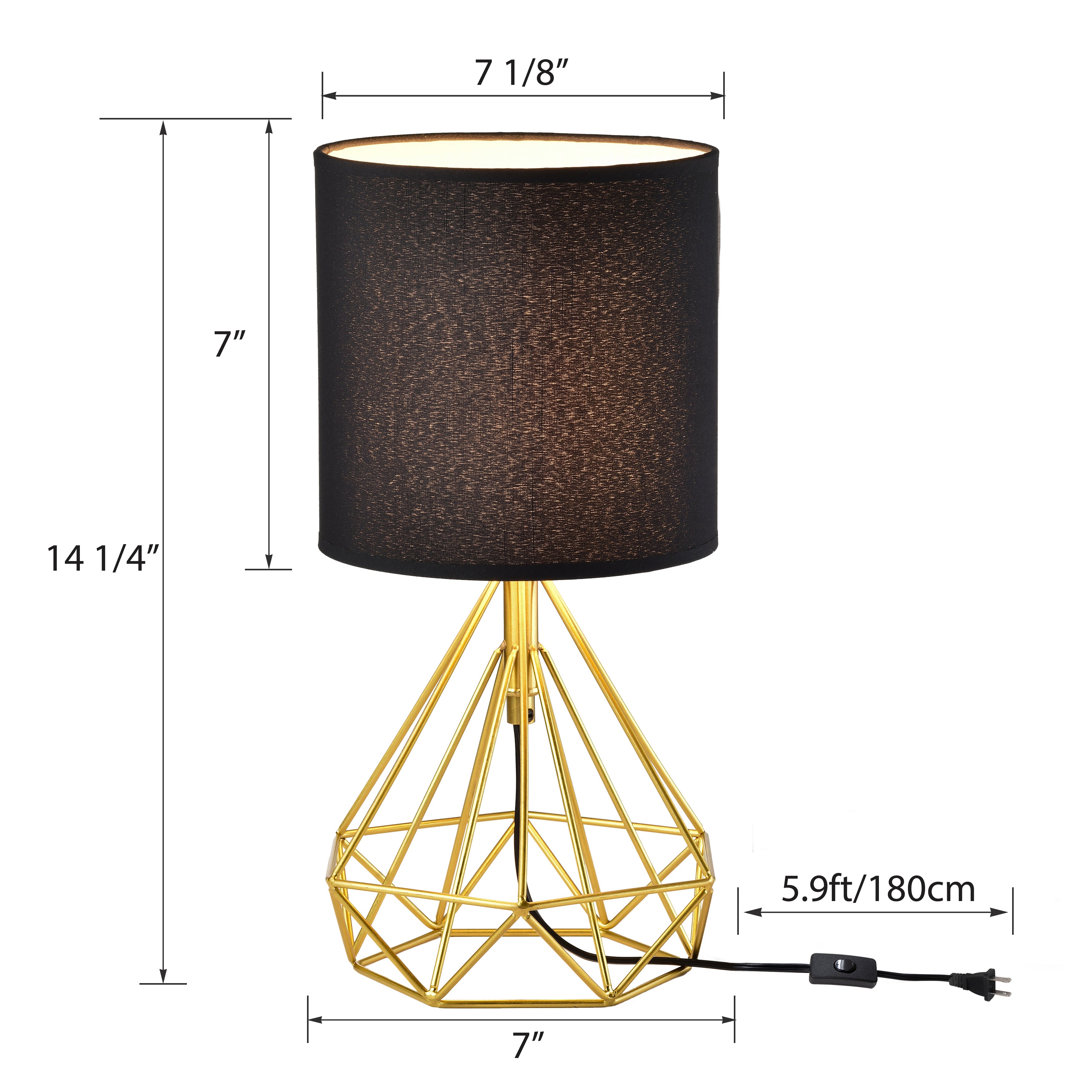 Table Lamp Golden Brick and Stone Shaped Iron Base, Black Lampshade, Plug-In Power Source
