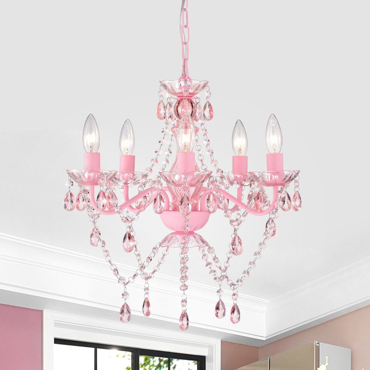 Pink Chandeliers with Crystals 5 Light Small Chandelier for Girls Room cottagelifelighting