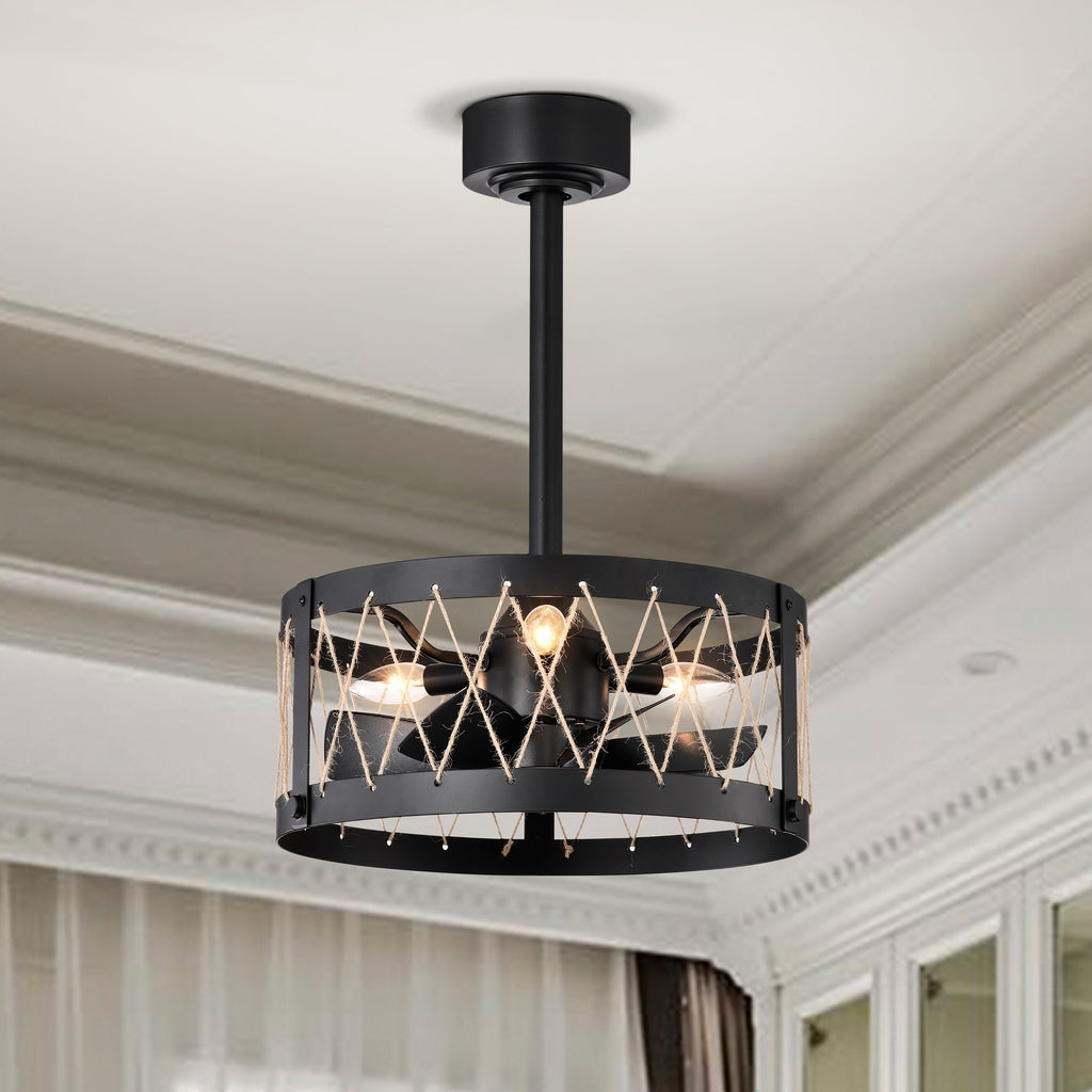 Farmhouse Ceiling Fan with Light Black Cage Ceiling Fan with Remote