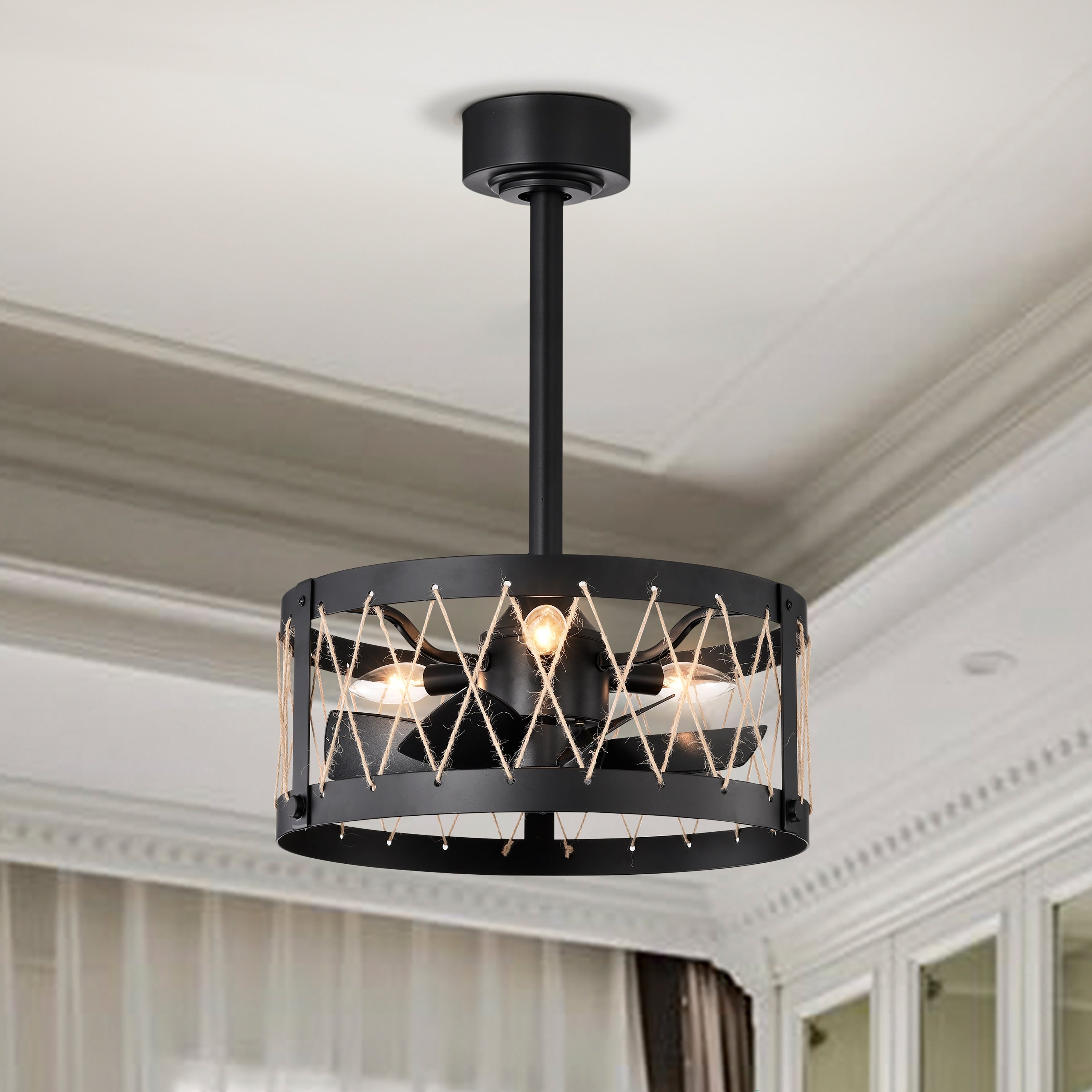 Farmhouse Ceiling Fan with Light Black Cage Ceiling Fan with Remote