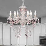 White Chandelier with Pink Acrylic Crystals 6-Light Pink Chandelier
