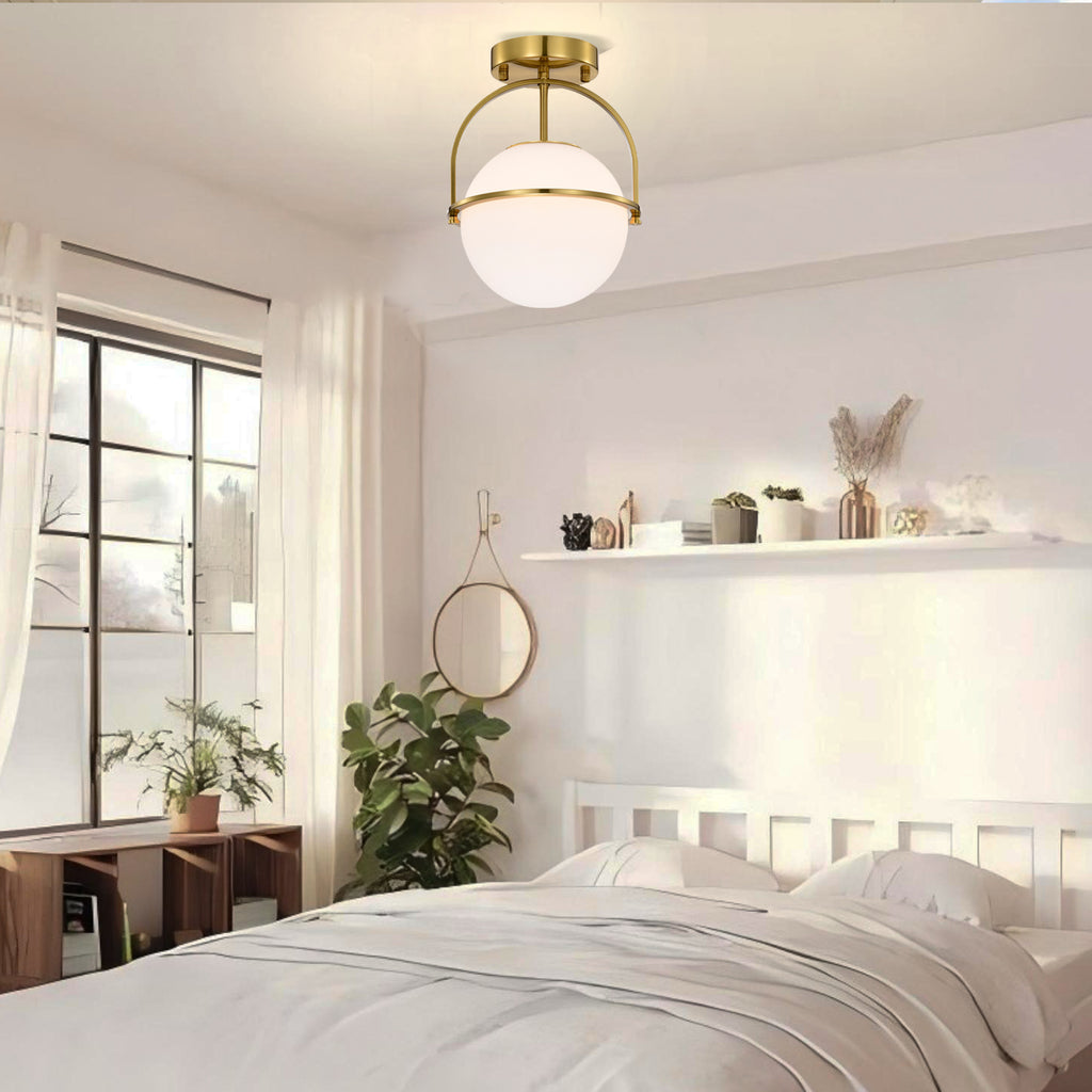 Modern Globe Flush Mount Ceiling Light with Glass Shade, E12 Base Indoor Ceiling Lamp for Bedroom, Hallway & Entryway