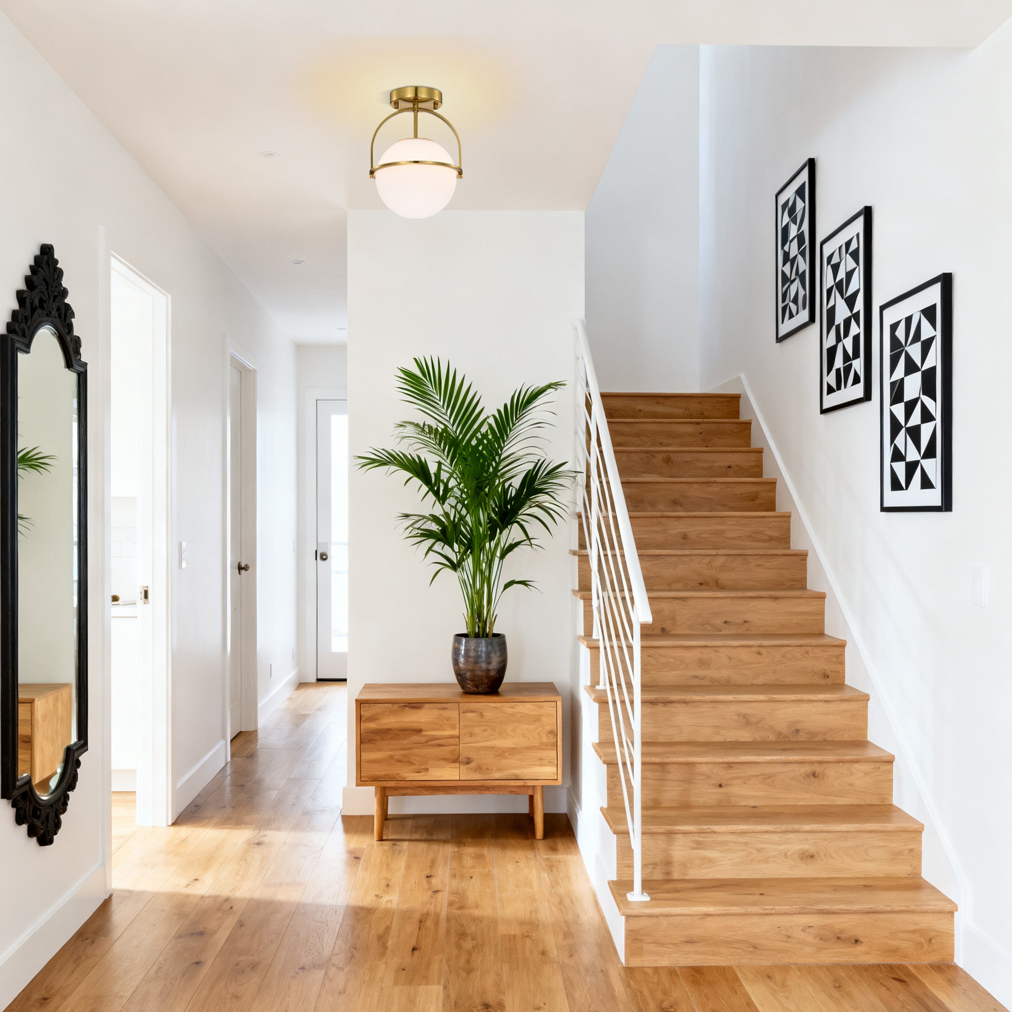 Modern Globe Flush Mount Ceiling Light with Glass Shade, E12 Base Indoor Ceiling Lamp for Bedroom, Hallway & Entryway