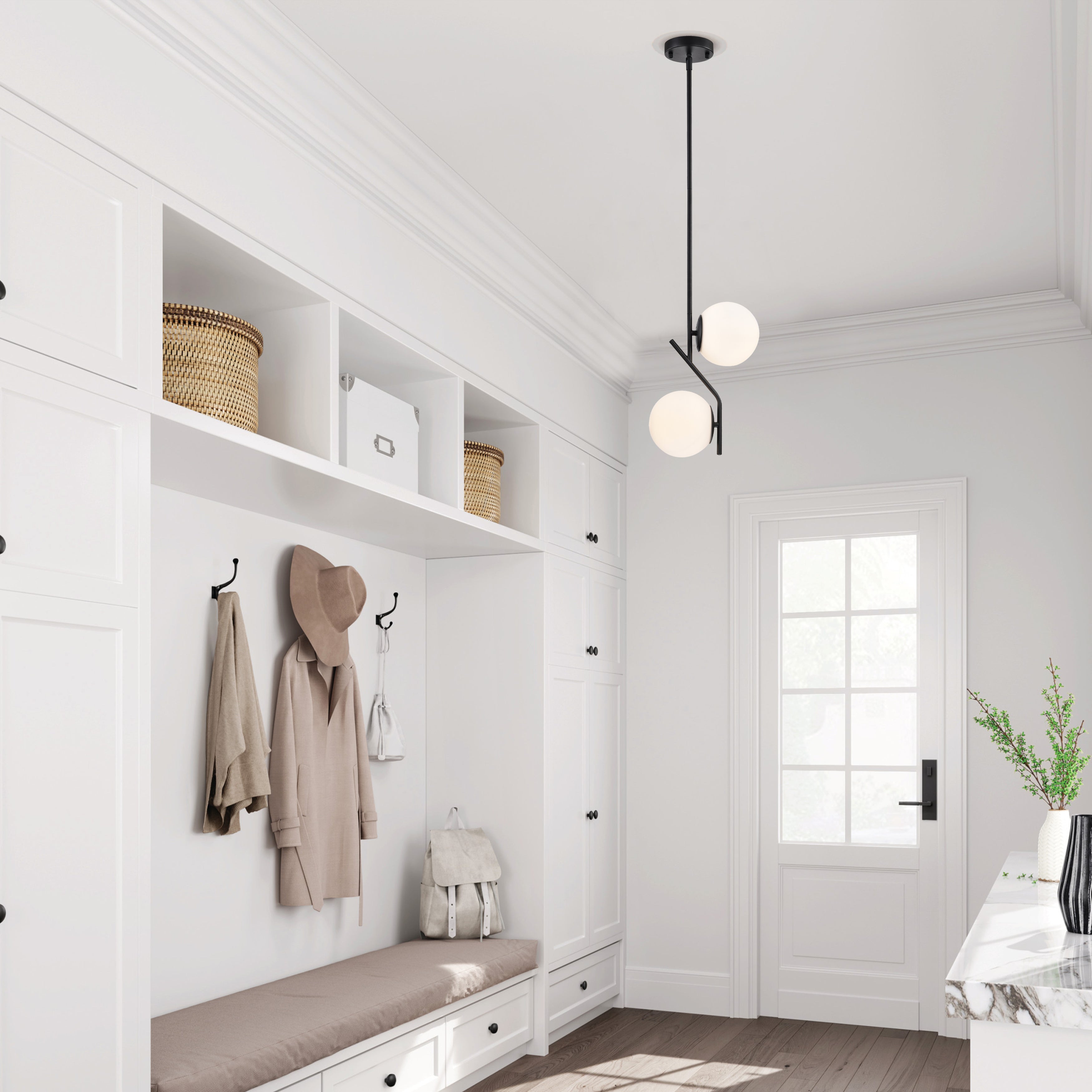 Black Pendant Light Fixture White Glass Pendant Light 2-Light