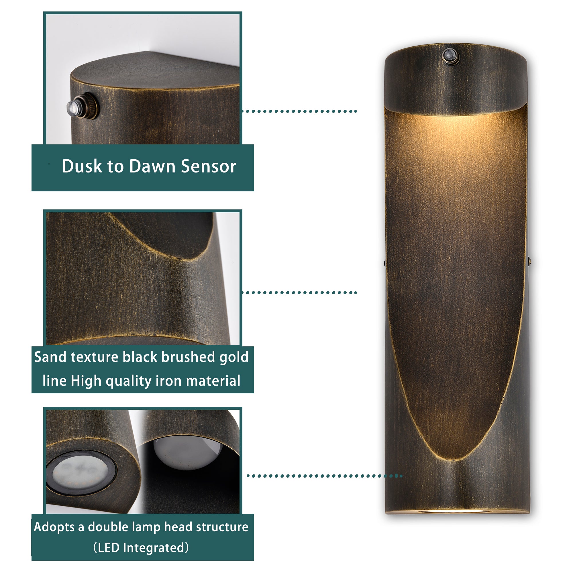 Dusk to Dawn Outdoor Lights – LED Up Down Wall Sconce with Sensor, Single Pack