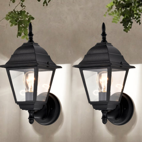 Outdoor Wall Light Fixtures Matte Black Outdoor Wall Sconces with Clear Glass Outdoor Wall Lanterns for Exterior House Porch Patio Garage Yard Front Door 2 Pack