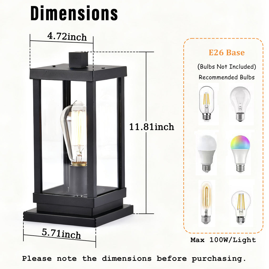 Outdoor Post Light modern - black aluminum, 11.81" H x 5.71" W x 4.72" D