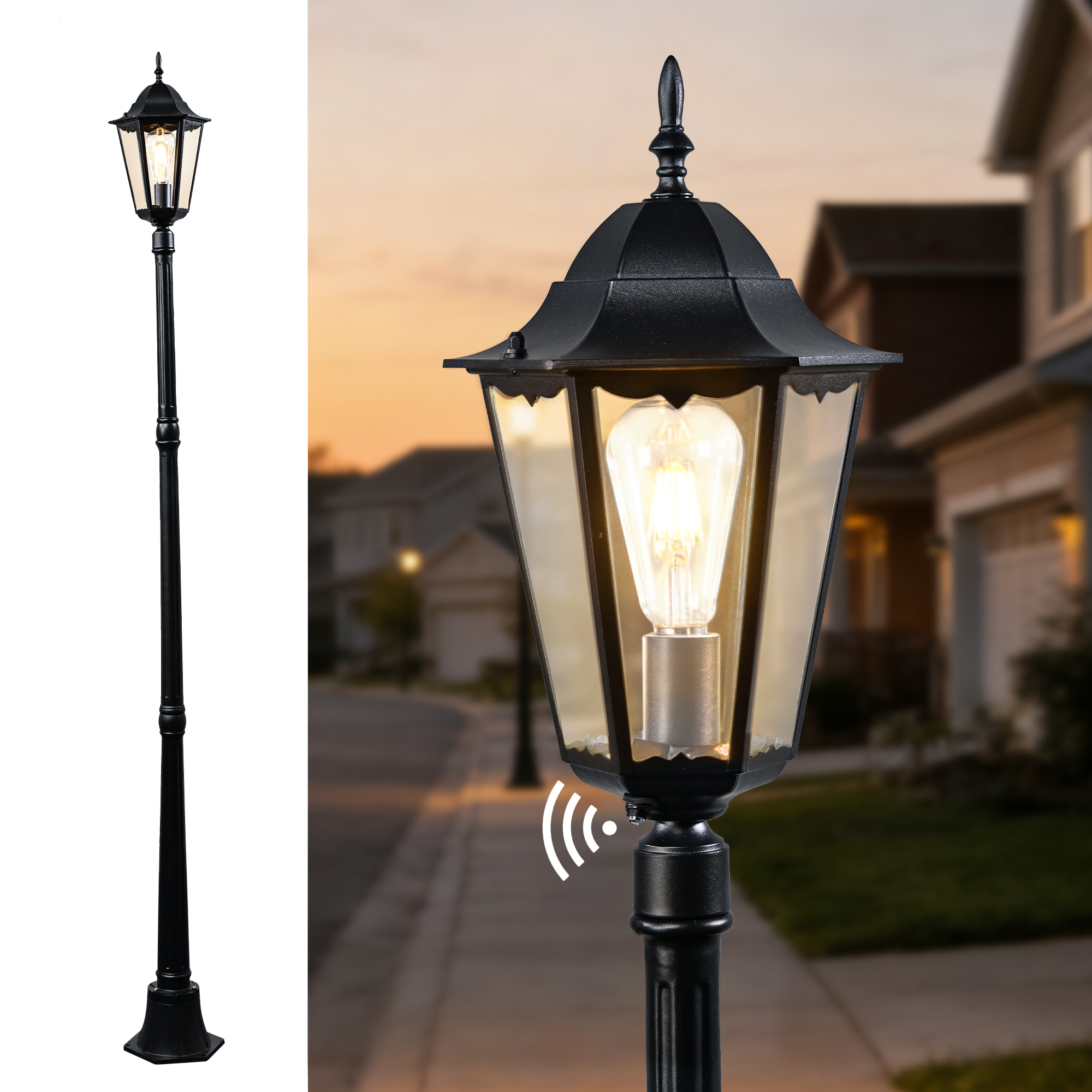 84" Black Outdoor Lamp Post Light with Dusk to Dawn Sensor