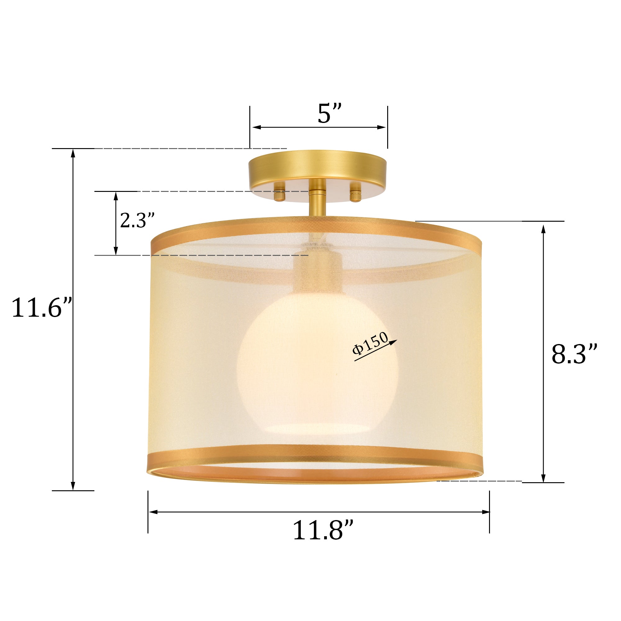 Modern&Contemporary Drum Semi-Flush Mount Light for living room