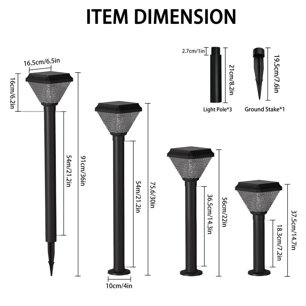 Solar Post Light with Remote, RGB Color Changing Outdoor Pathway Light with Adjustable Height