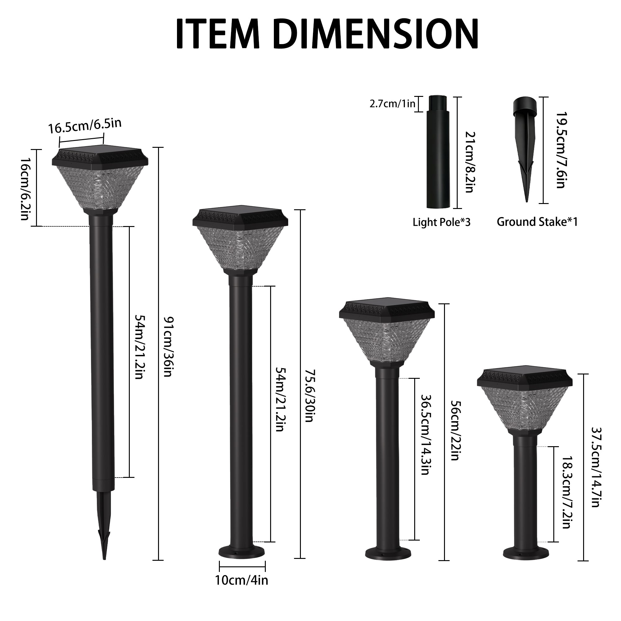 Solar Post Light with Remote, RGB Color Changing Outdoor Pathway Light with Adjustable Height