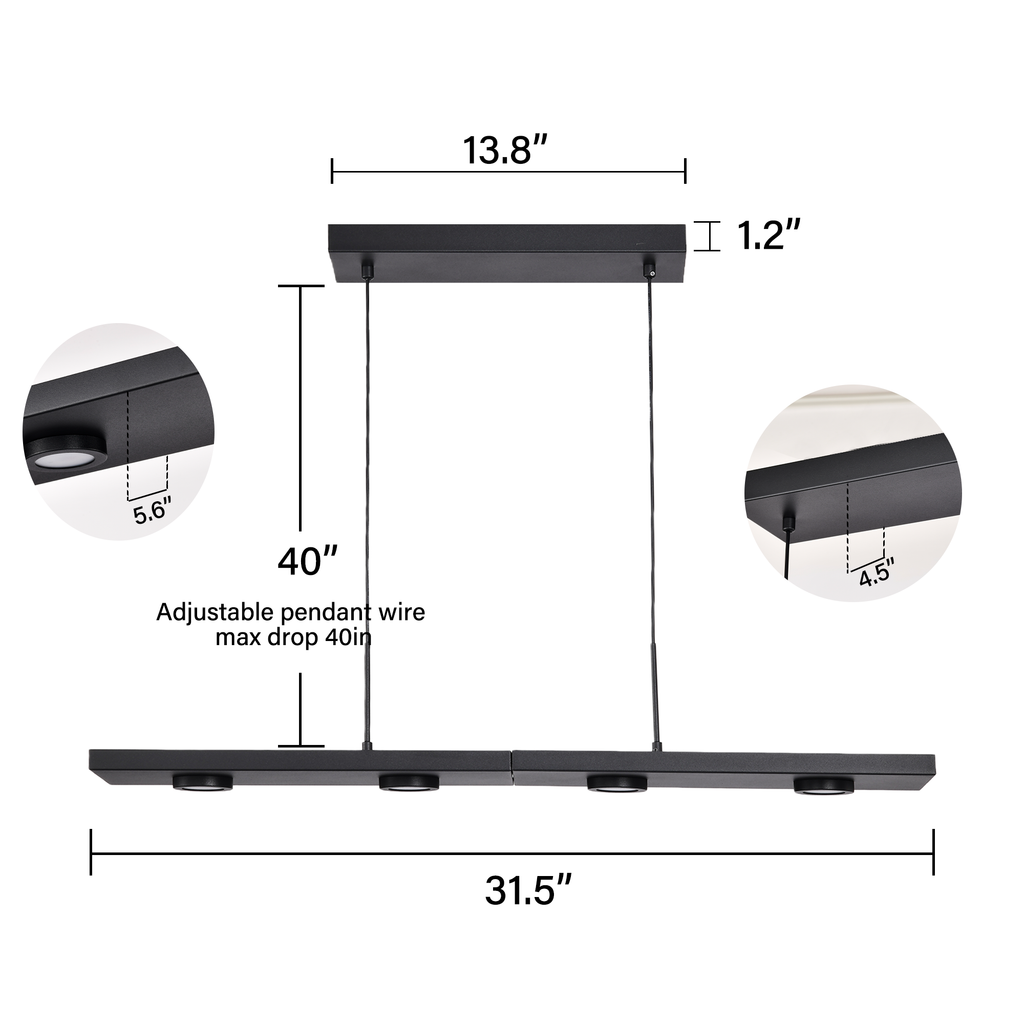 Modern 31 inch Built-in LED Hanging Light Fixture，LED Linear Pendant Light Fixtures