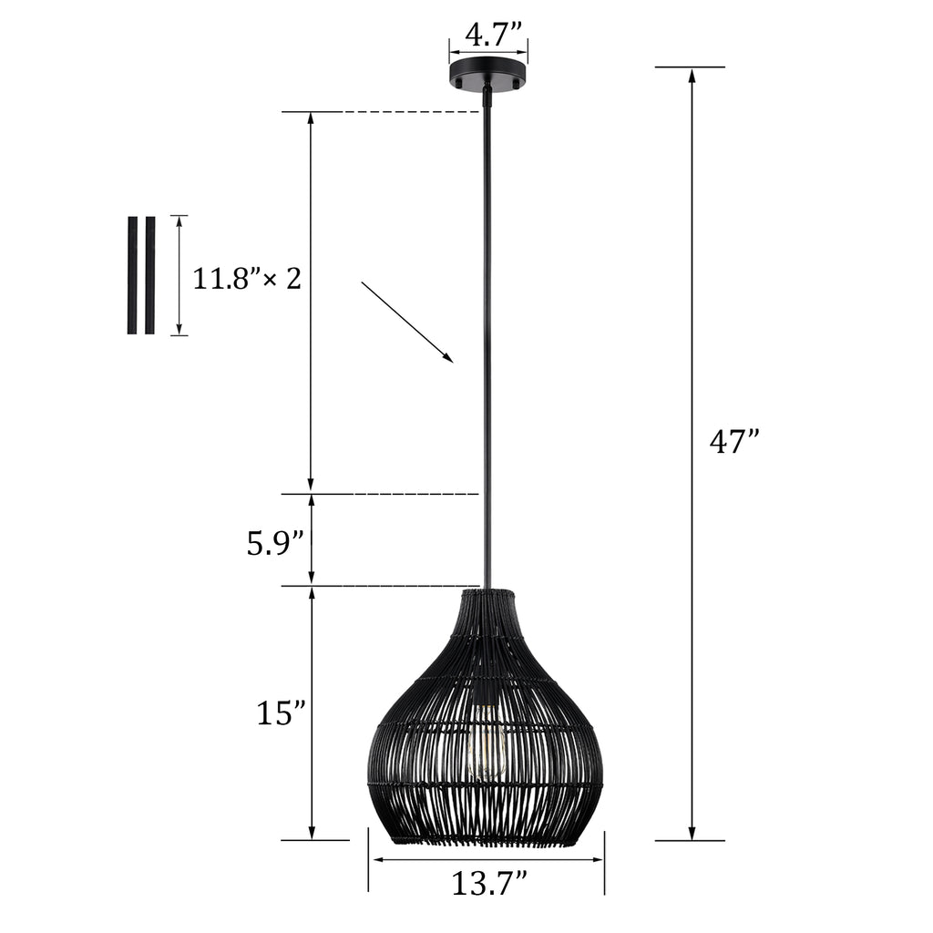 Classical Bohemian Woven Rattan Pendant Light Fixture with pot shade