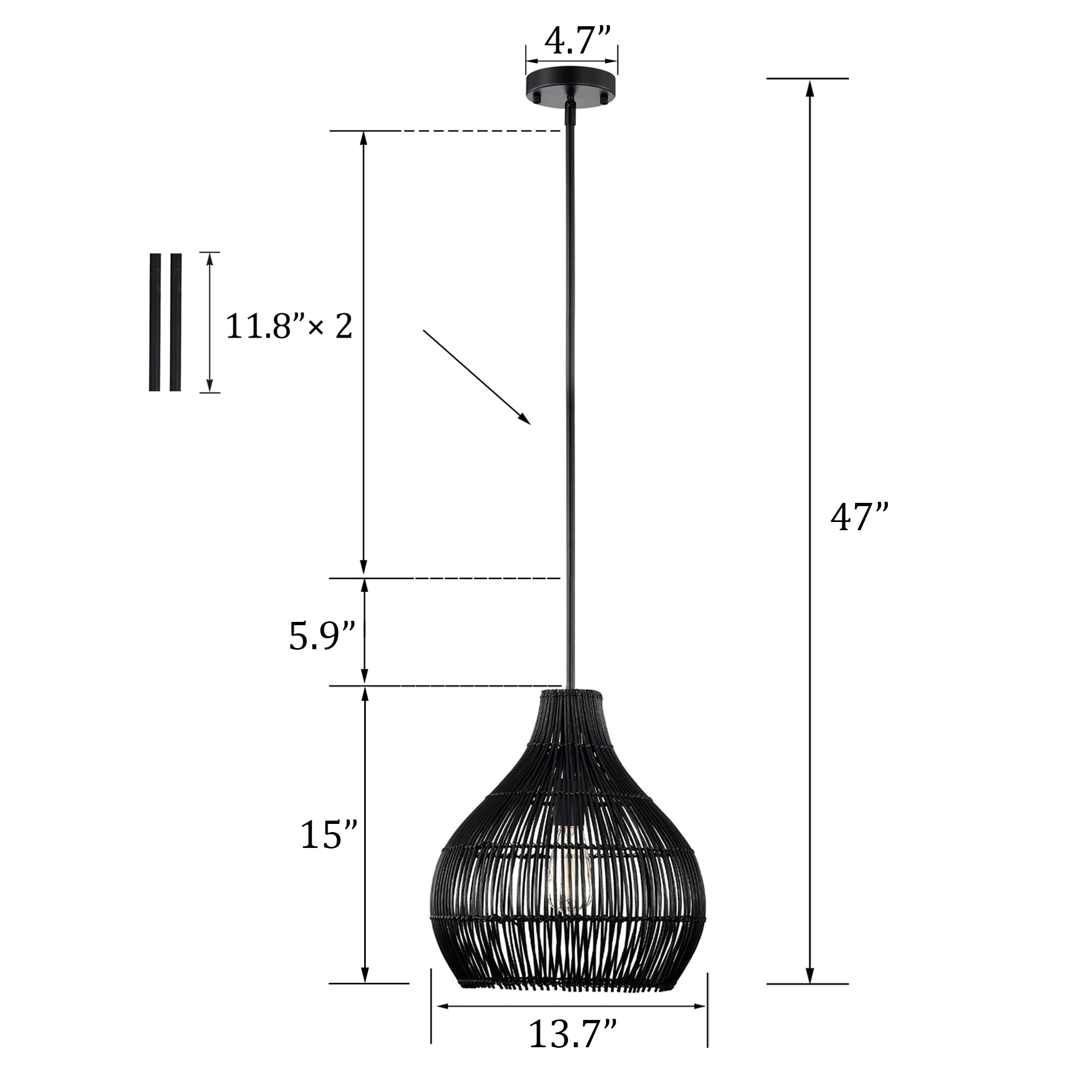 Classical Bohemian Woven Rattan Pendant Light Fixture with pot shade
