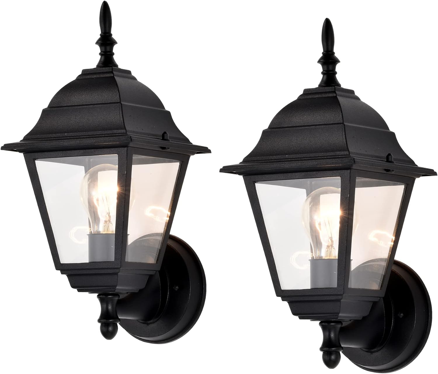 Traditional Outdoor Wall Light, Lantern Style Exterior Sconce with Clear Glass, E26 Base，2 pack
