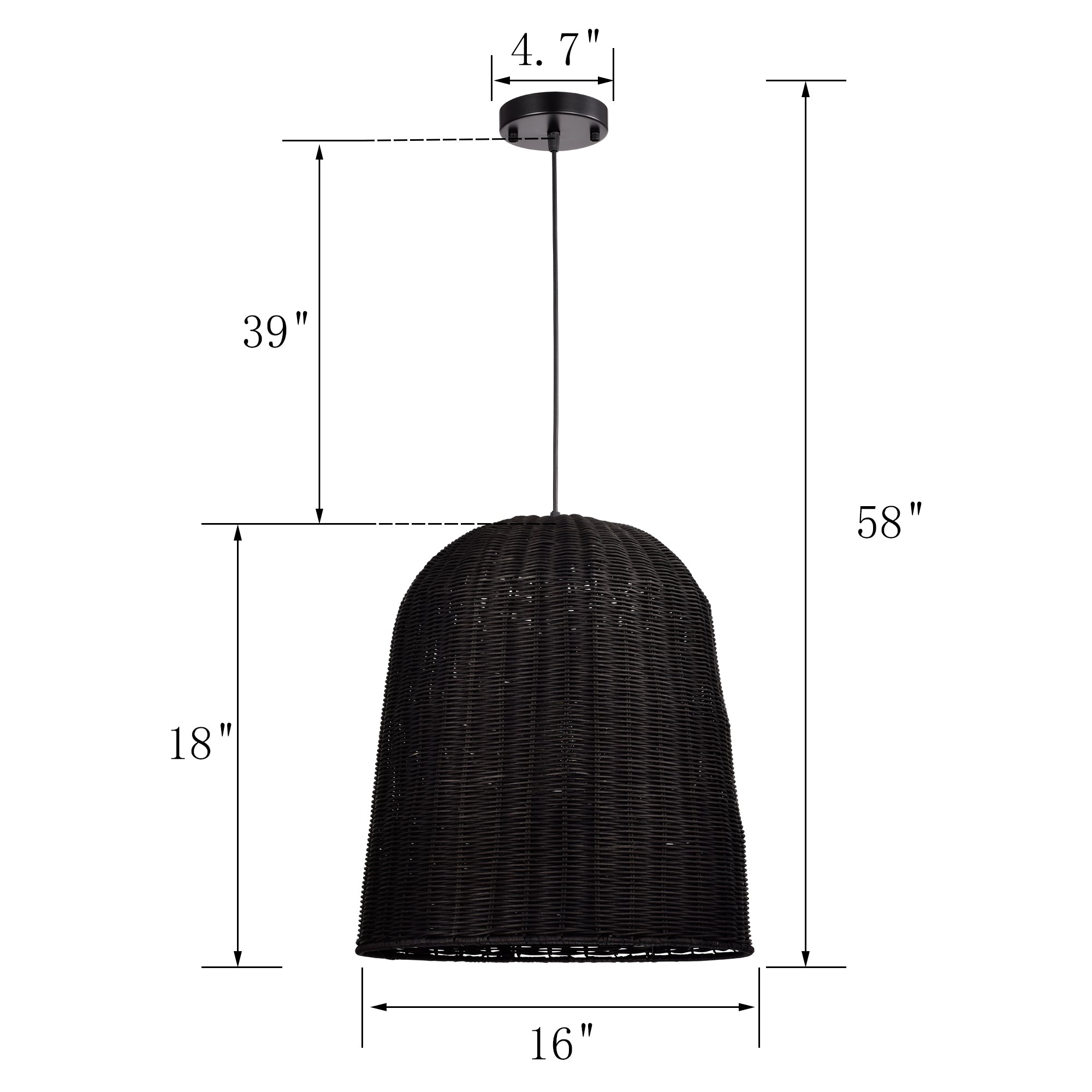 Black Bohemian Bell Woven Rattan Pendant Light for dining room