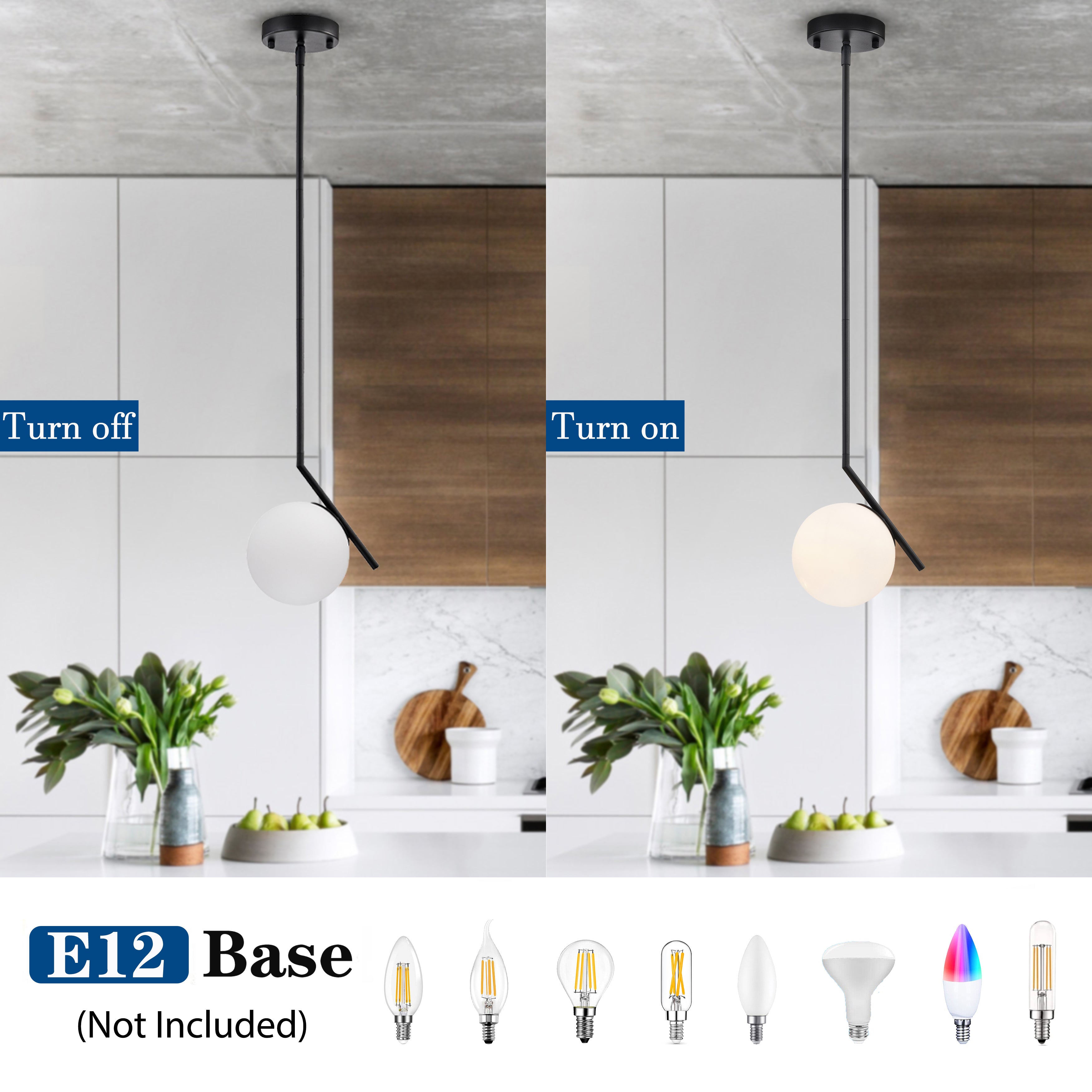 Black Pendant Light Modern Pendant Light Fixtures Globe Pendant Lighting for Kitchen Island 1-Light