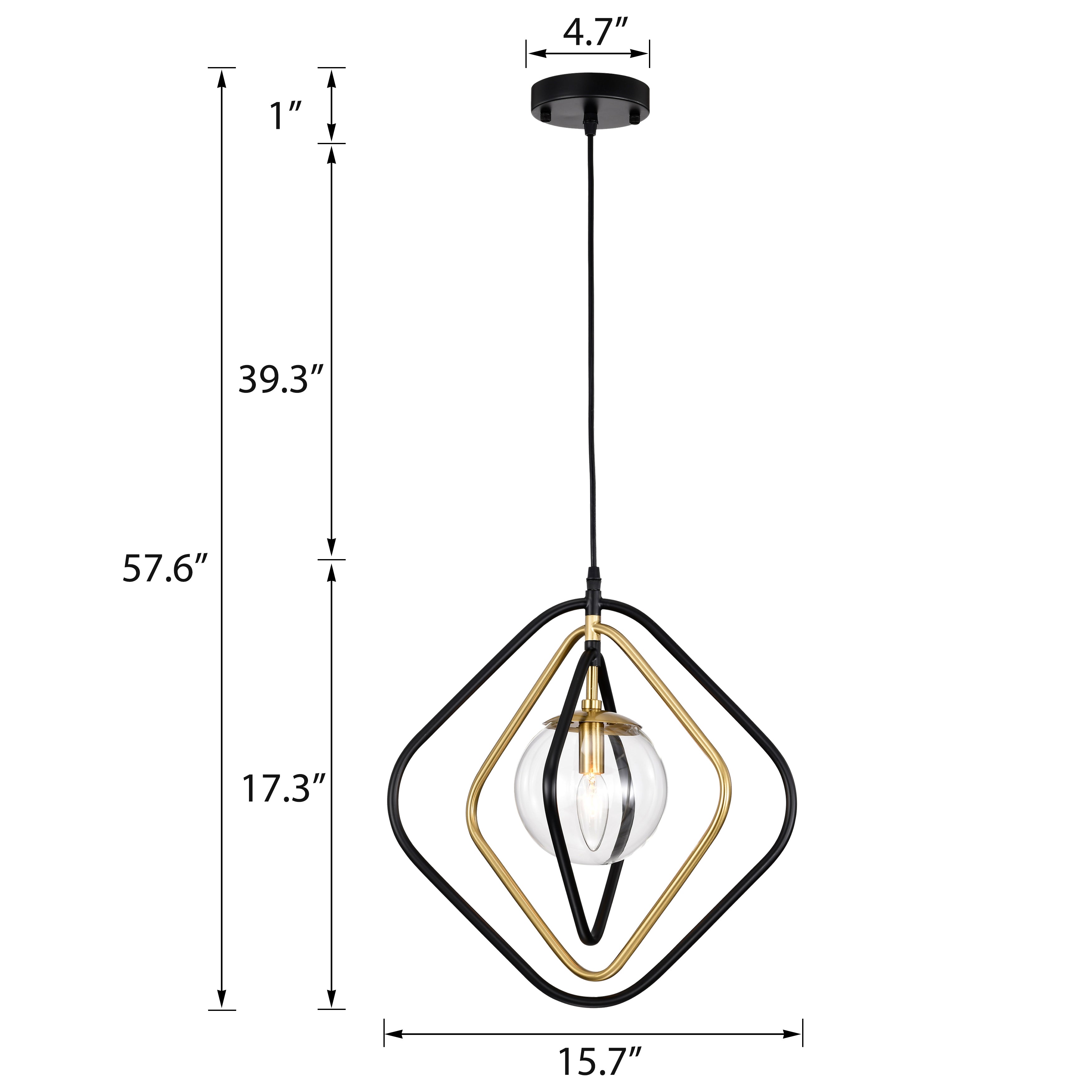 Black&Gold Pendant Light with Clear Globe Glass Lampshade for Bedroom Room