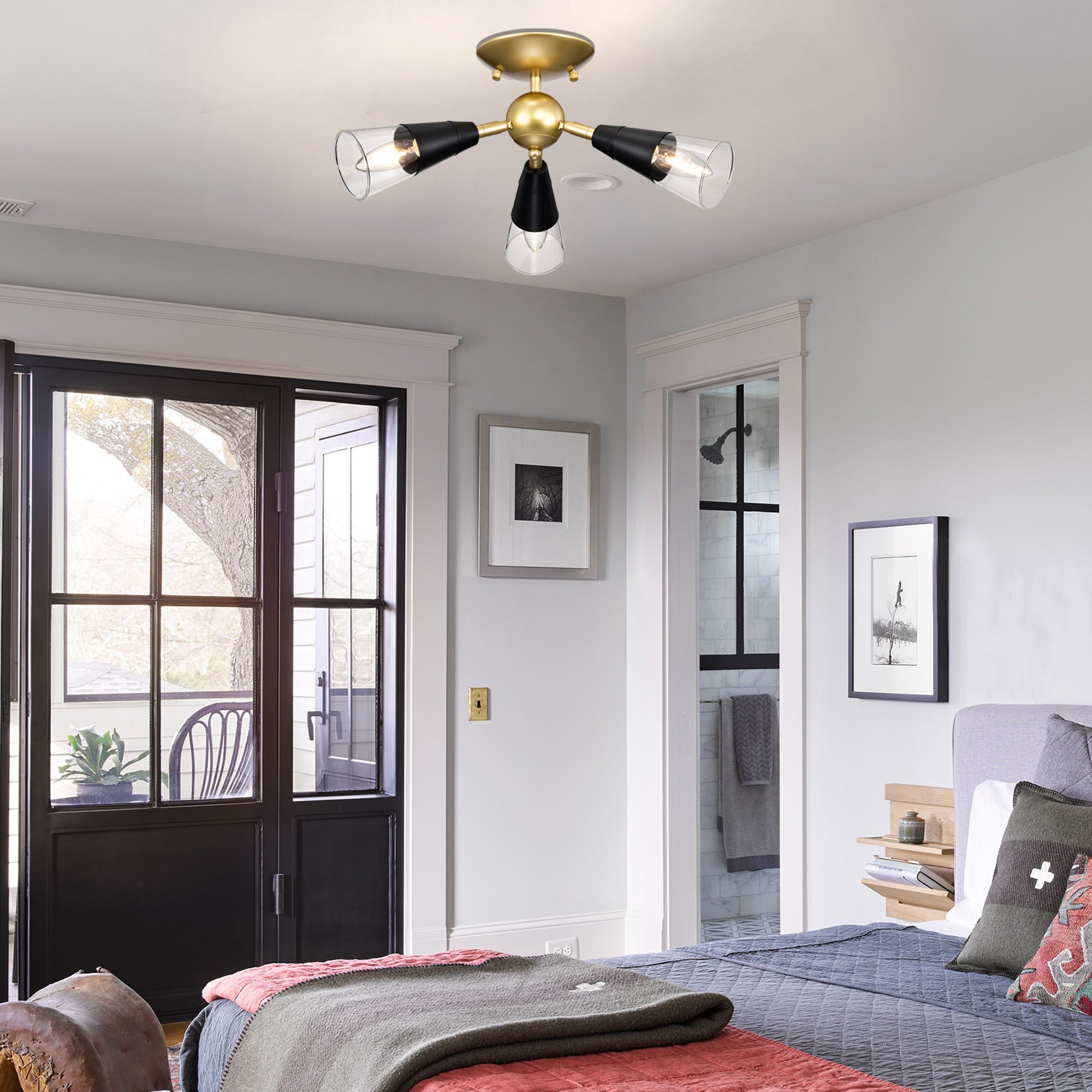 Modern Silver&Gold Sputnik Semi-Flush Mount Light with 3 bulbs