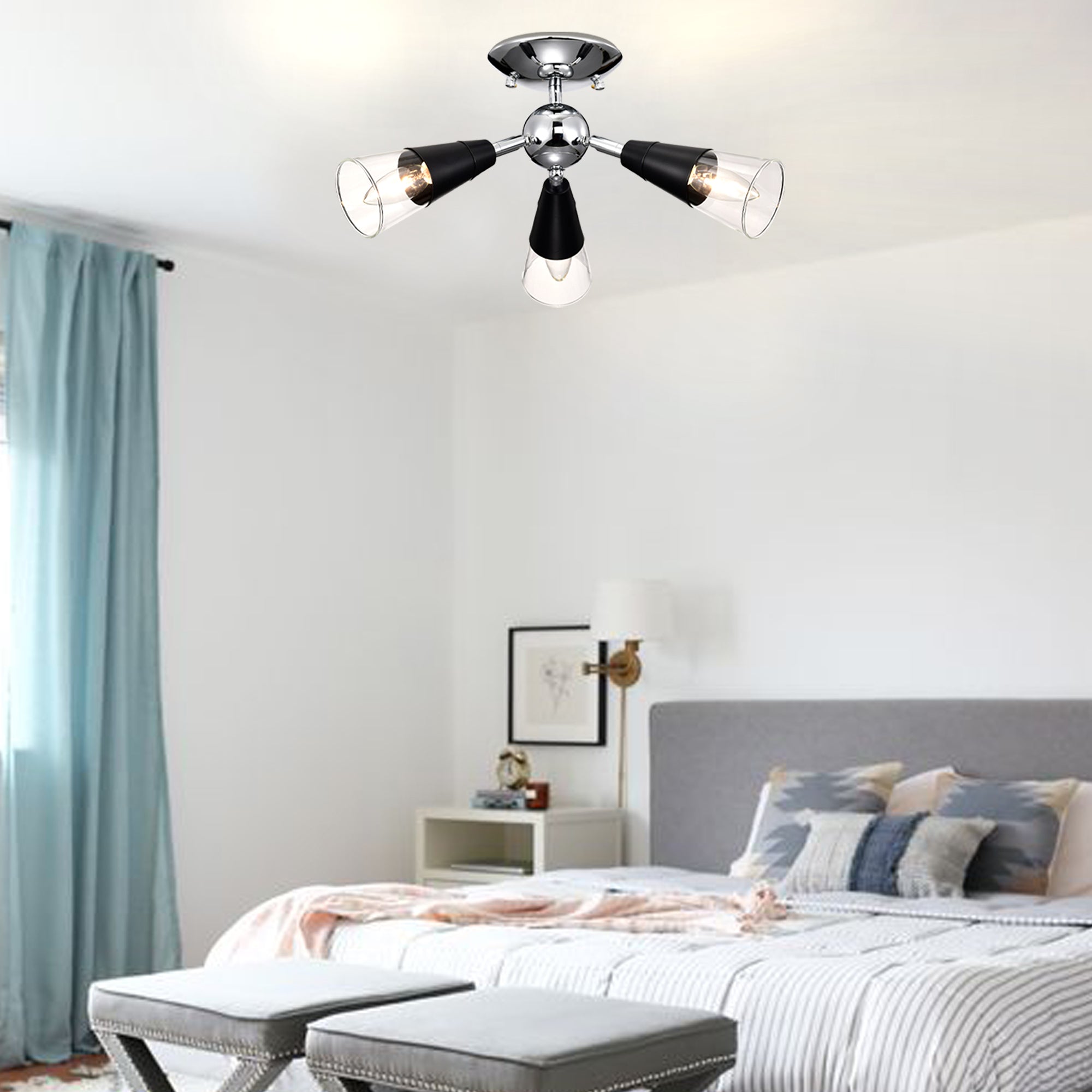 Modern Silver&Gold Sputnik Semi-Flush Mount Light with 3 bulbs