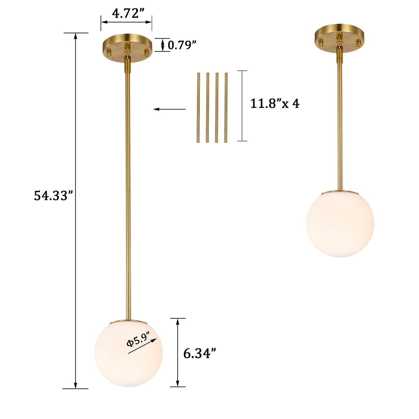 Milk White Glass 150mm Pendant Light Fixture, 7W, One Light Hanging Fixture for Kitchen Island, Adjustable Length Indoor Lighting for Dinning Room Bedroom