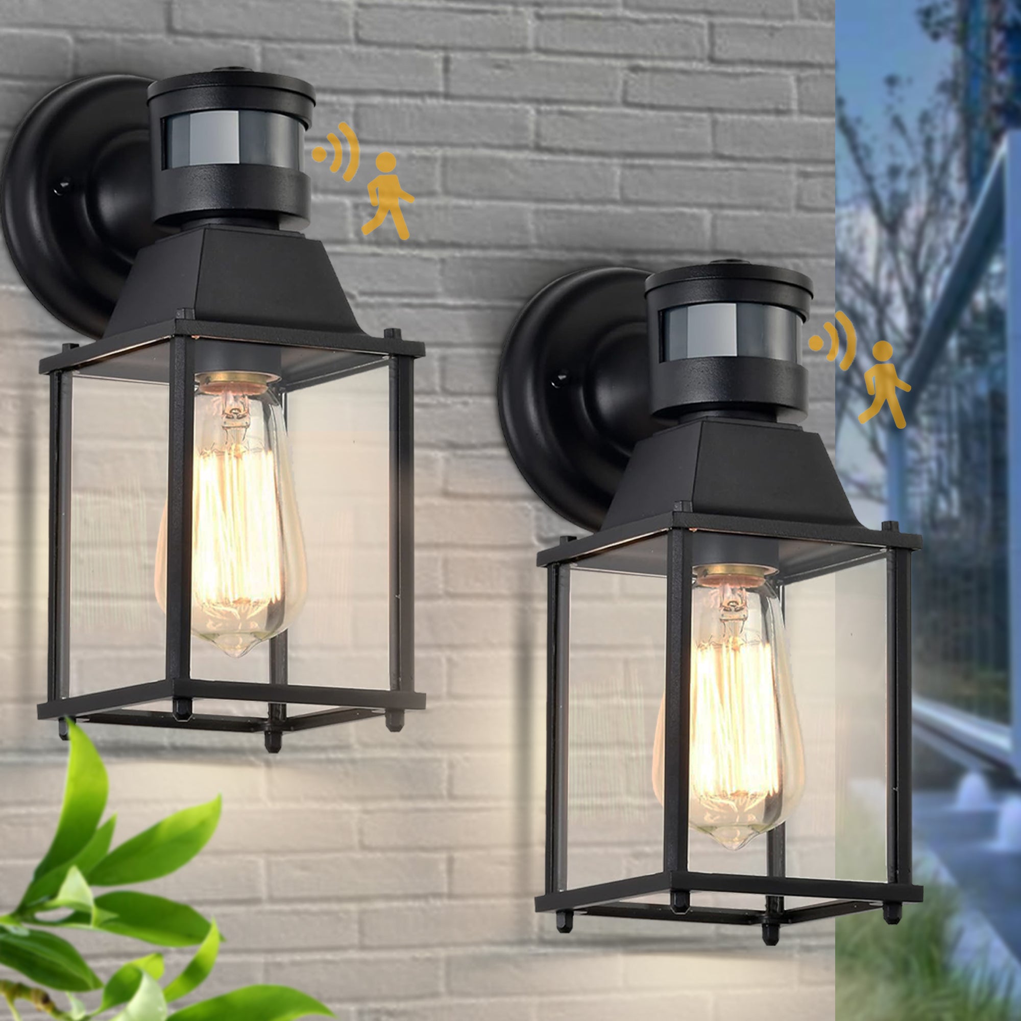 Outdoor Light Fixture Motion Sensor Wall Lights 2 Pack Outdoor Porch Light Black