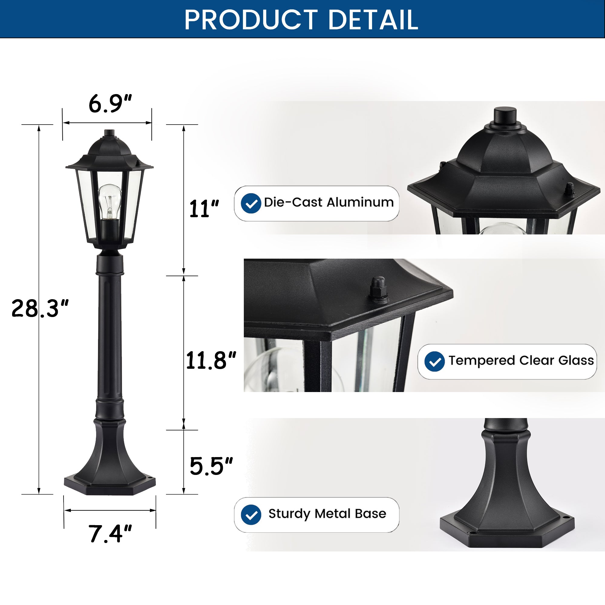 28.3'' Outdoor Lamp Post Lights Hard Wired Black Outdoor Light Post