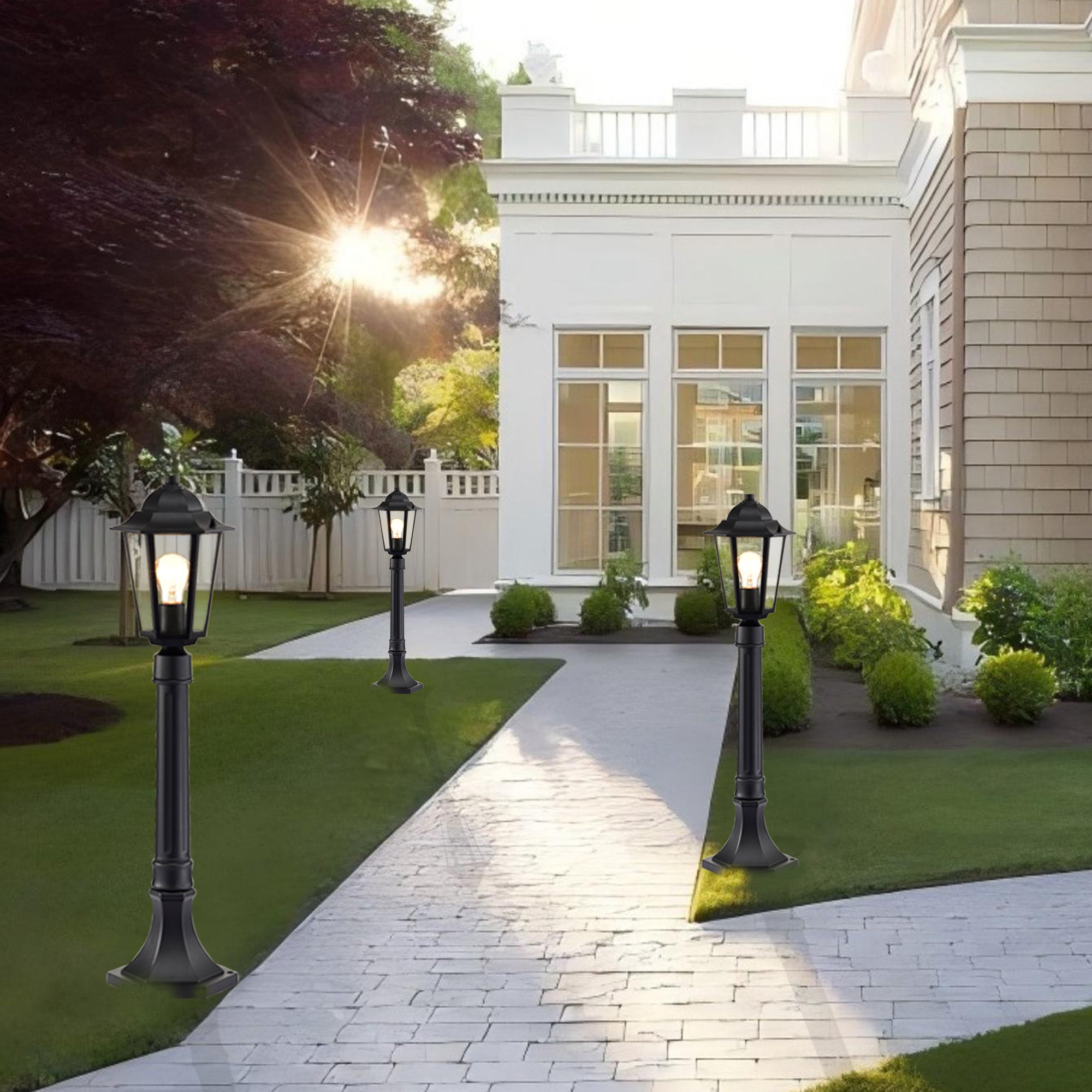 28.3'' Outdoor Lamp Post Lights Hard Wired Black Outdoor Light Post