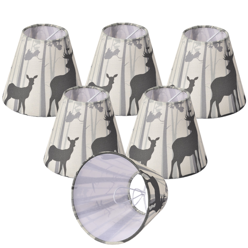 Chandelier Shades Set of 6, Clip-On Small Empire Lamp Shades for E12 Candelabra Bulbs, Forest Deer Printed Fabric