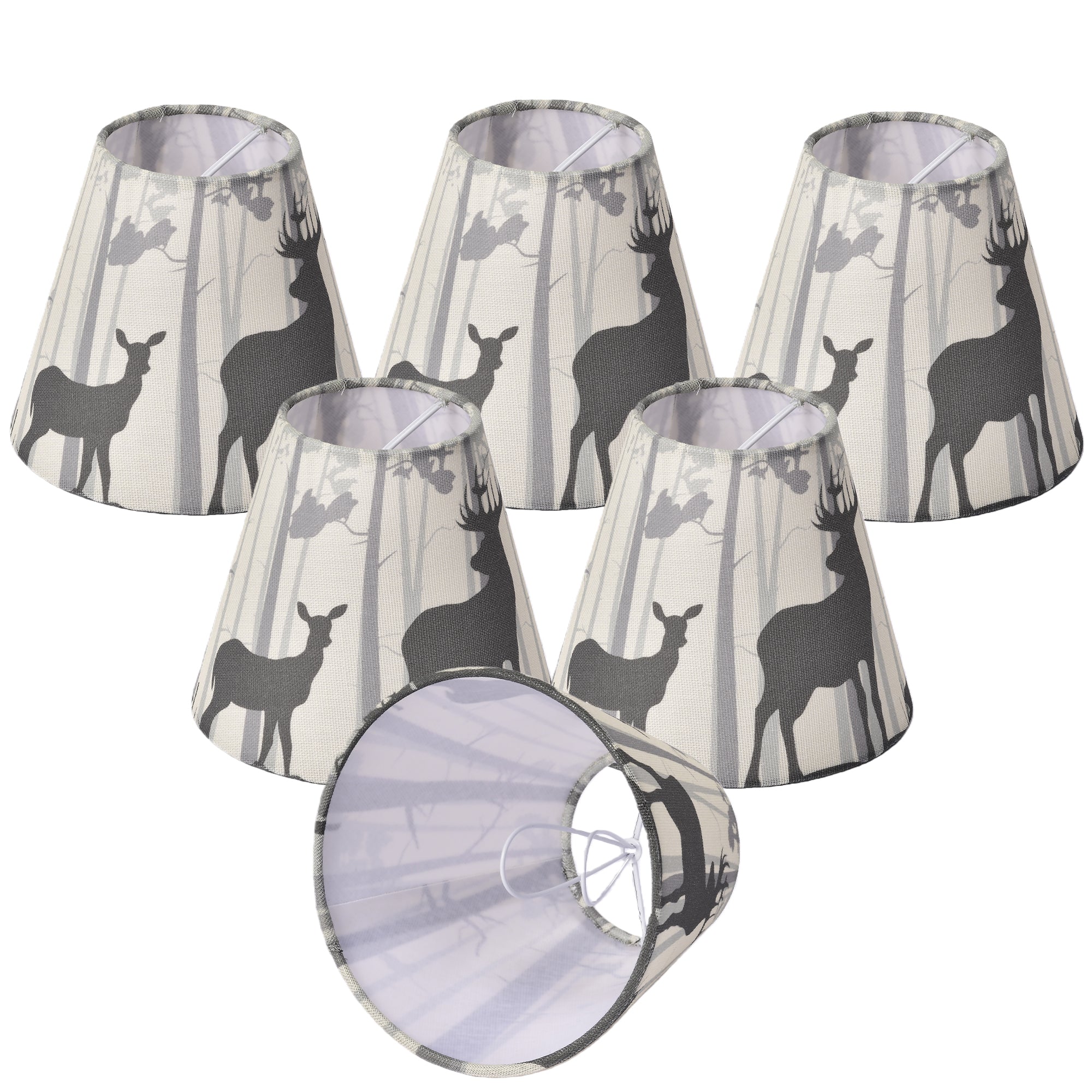 Chandelier Shades Set of 6, Clip-On Small Empire Lamp Shades for E12 Candelabra Bulbs, Forest Deer Printed Fabric