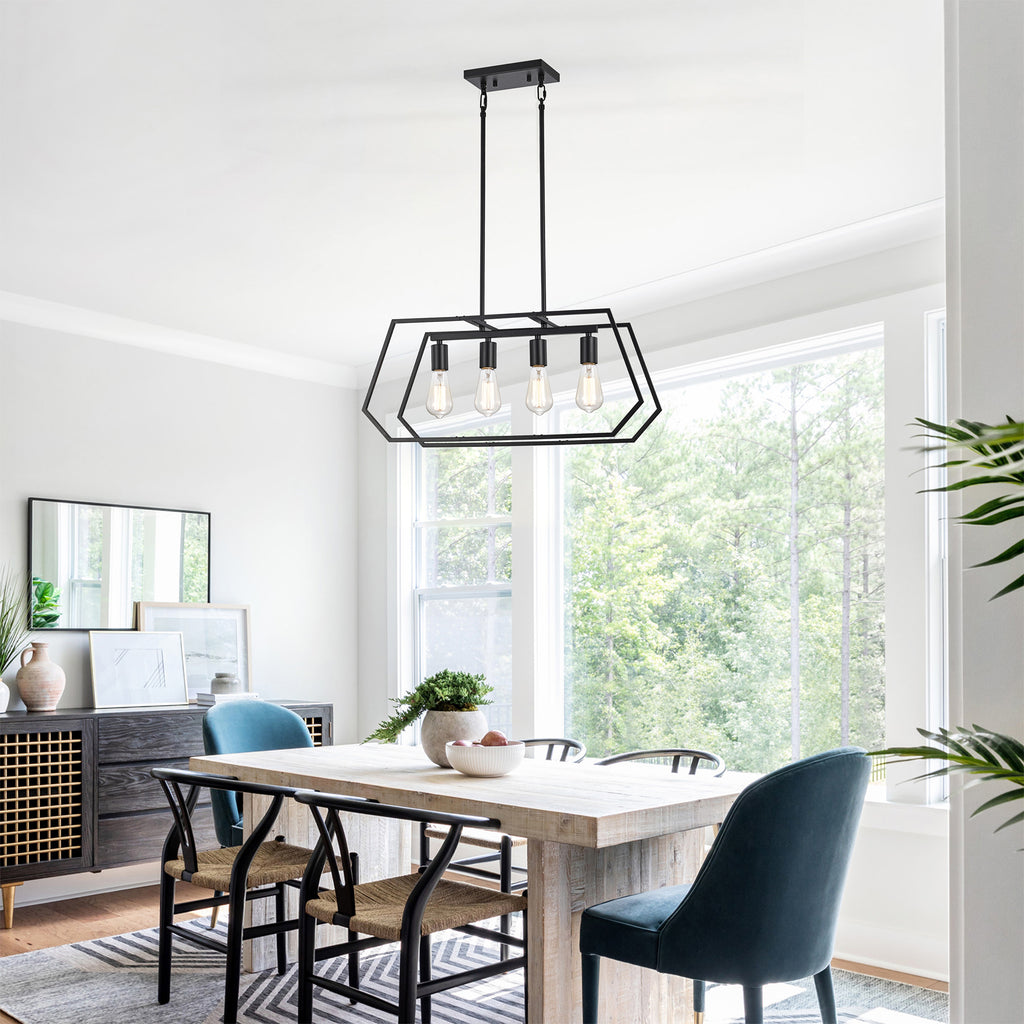 Black Modern Industrial Linear Pendant Light Fixtures for Dining Room