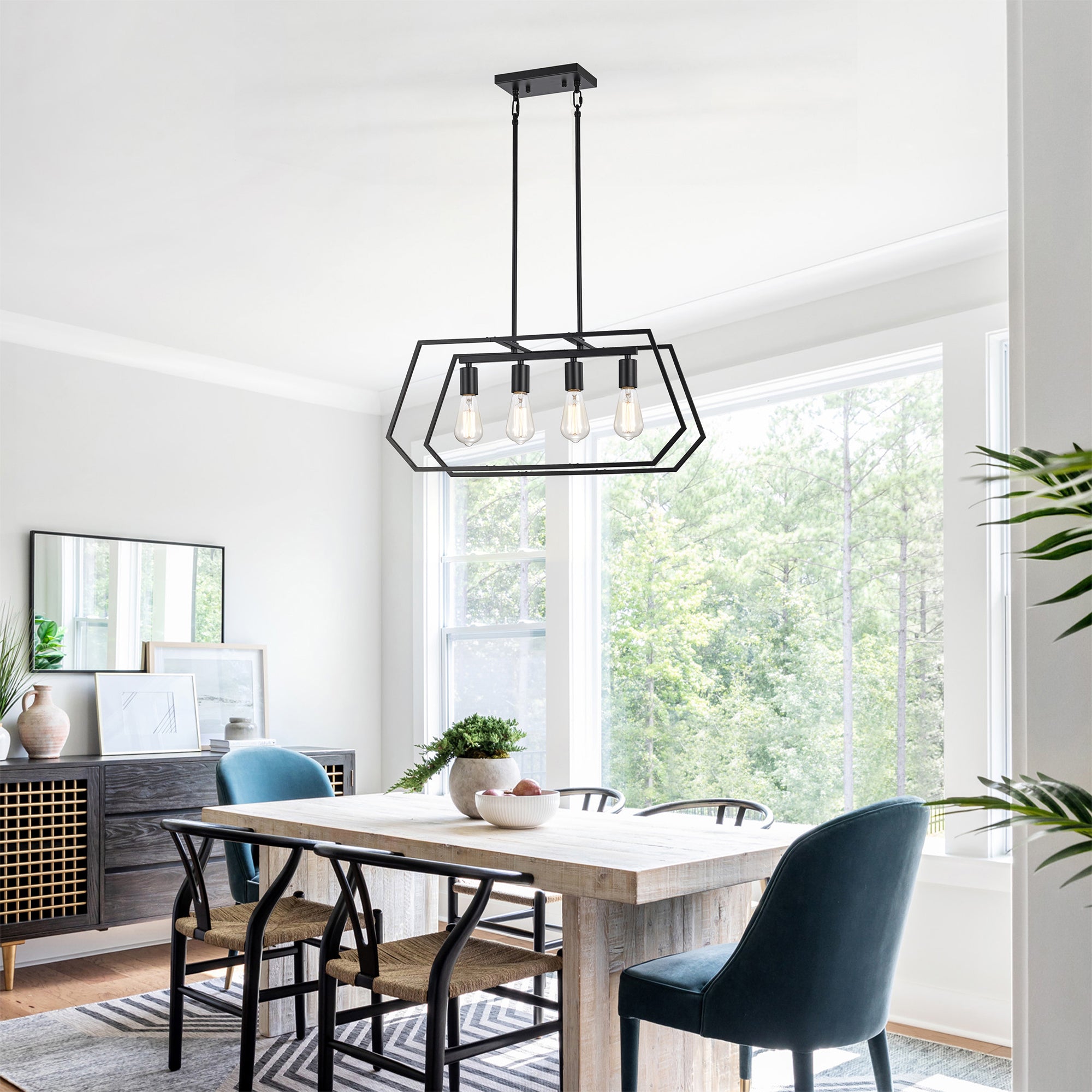Black Modern Industrial Linear Pendant Light Fixtures for Dining Room