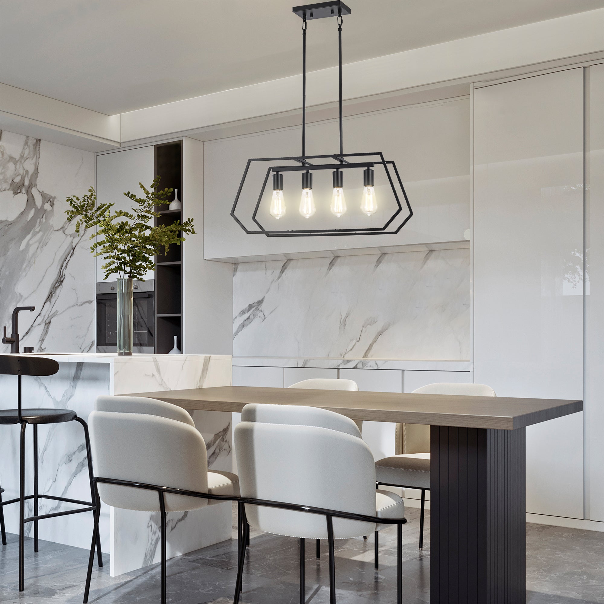 Black Modern Industrial Linear Pendant Light Fixtures for Dining Room