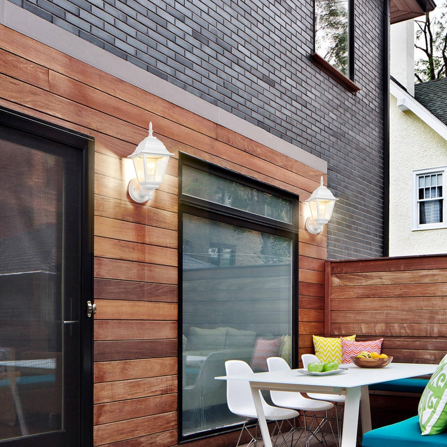 Traditional Outdoor Wall Light, Lantern Style Exterior Sconce with Clear Glass, E26 Base，2 pack