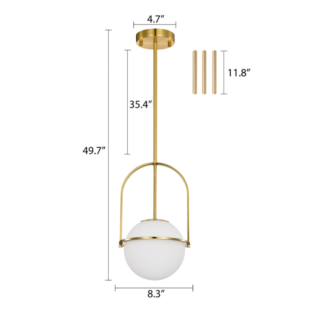 Modern Globe Pendant Light with Glass Shade, Height Adjustable E12 Hanging Light for Kitchen Island & Dining Room