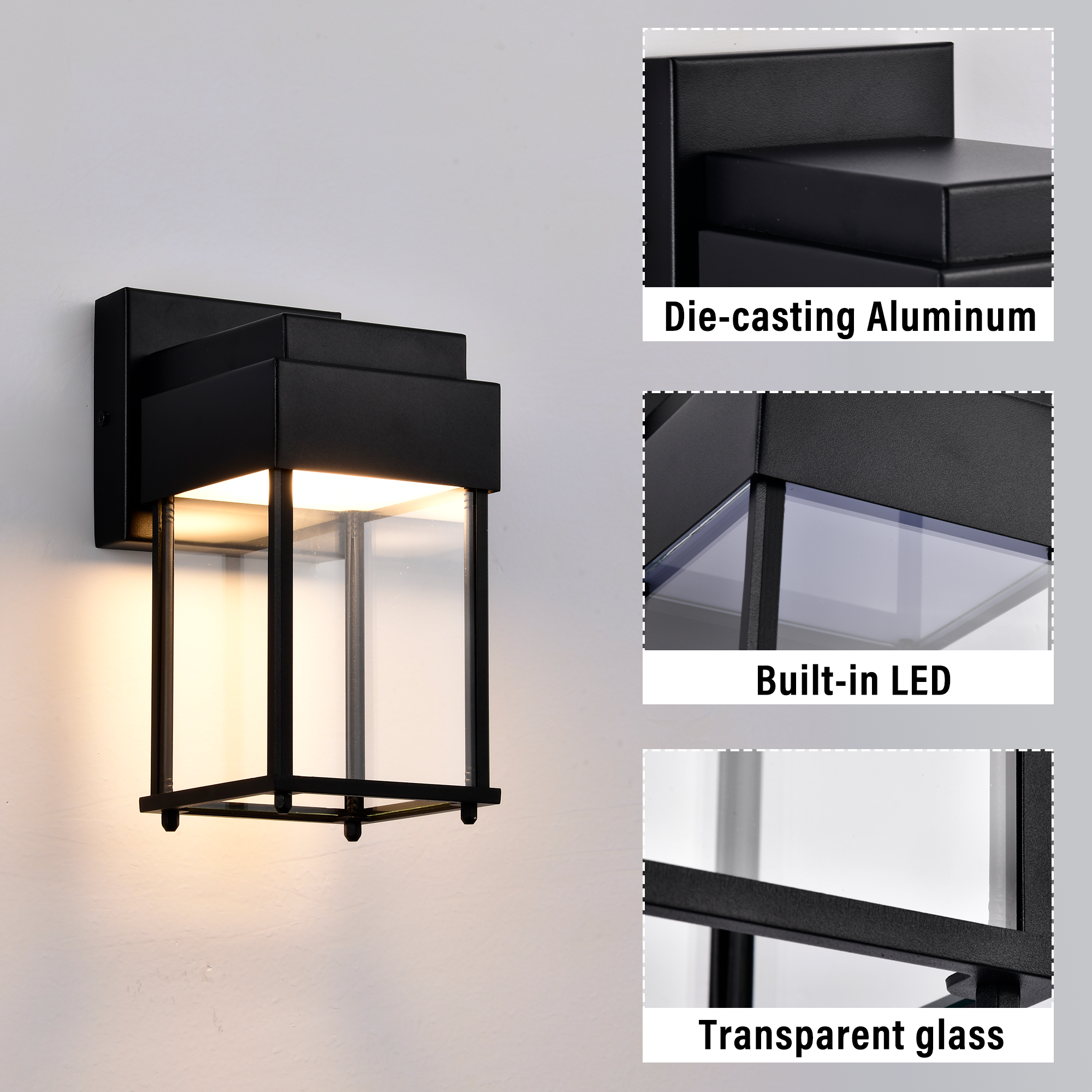 Outdoor Wall Lights, Warm White LED Modern Wall Mount Fixture -Waterproof Black Aluminum, Modern Exterior Lighting for Porch, Garage & Garden Decor