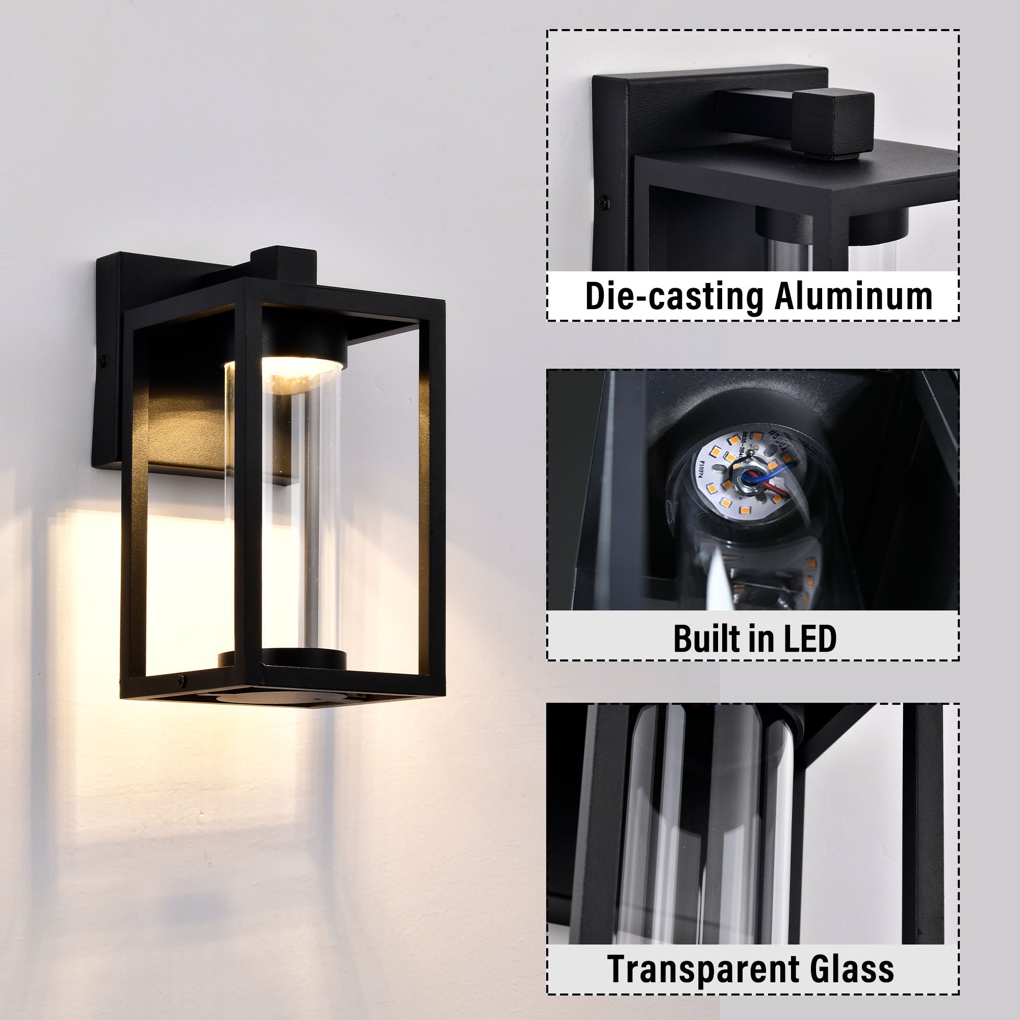 Modern outdoor wall light - matte black aluminum, LED Integrated 3000K,  1-Pack