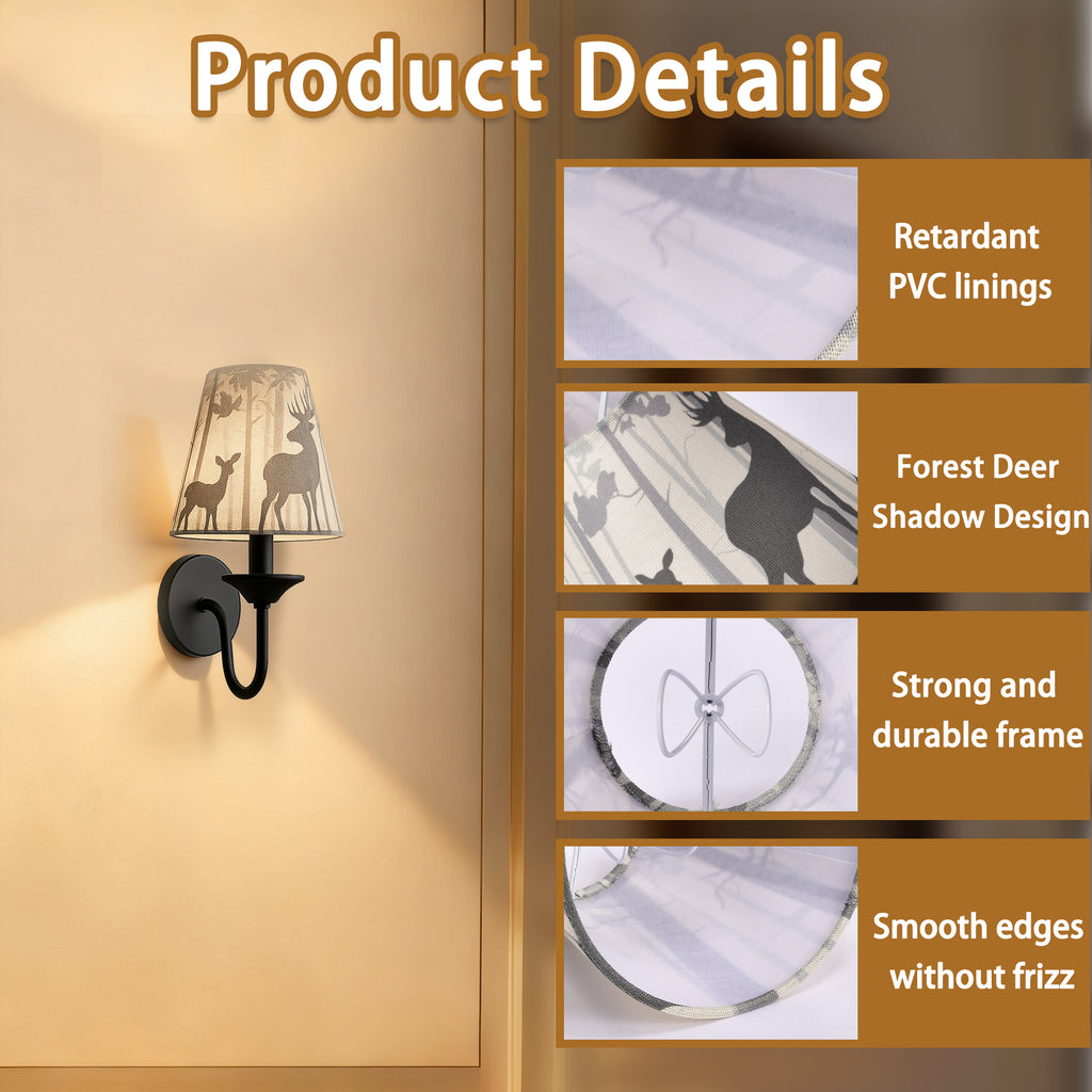 Chandelier Shades Set of 6, Clip-On Small Empire Lamp Shades for E12 Candelabra Bulbs, Forest Deer Printed Fabric