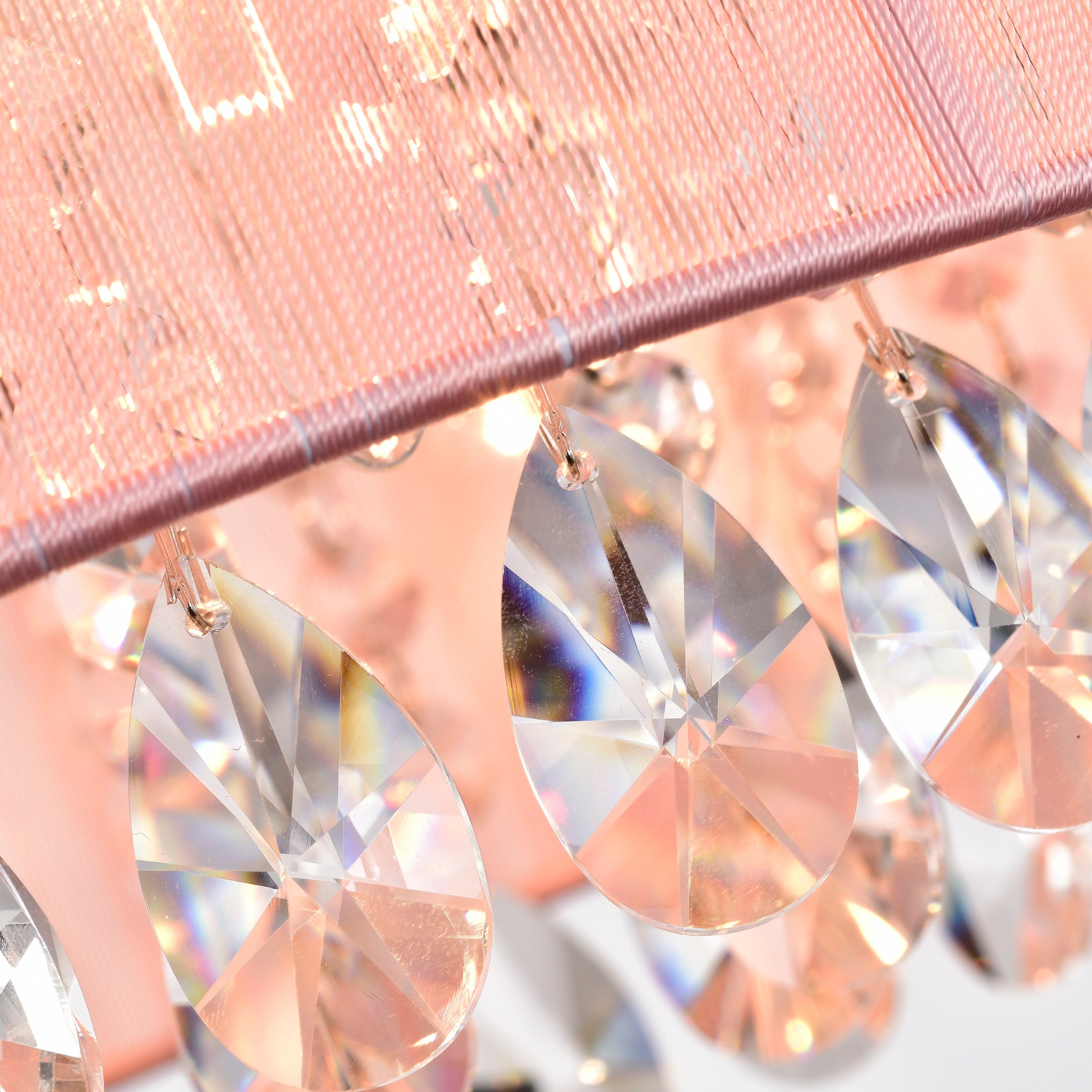 Pink Crystal Flush Mount Chandelier 3-Light Drum Ceiling Light
