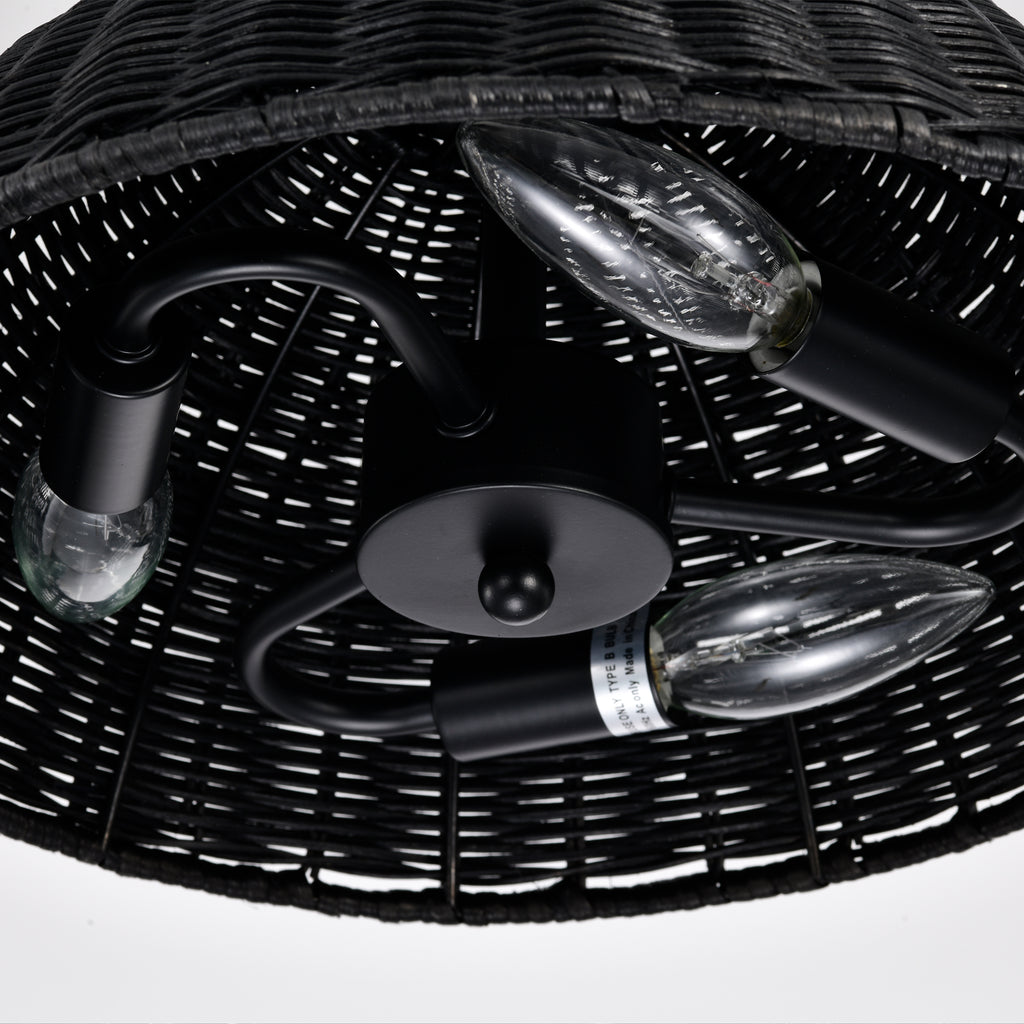 Black Bohemian Hemisphere Woven Rattan Pendant Light for dining room