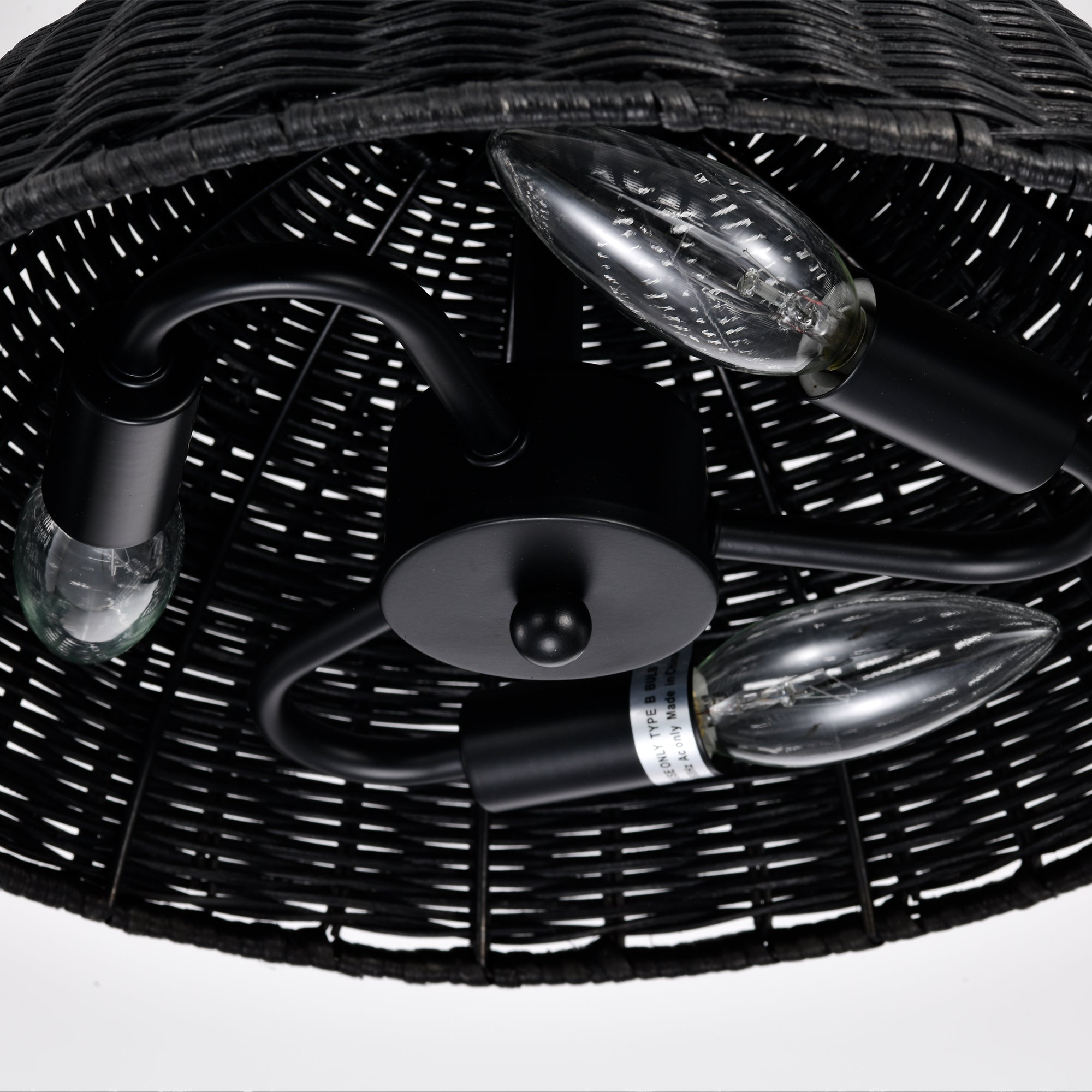 Black Bohemian Hemisphere Woven Rattan Pendant Light for dining room