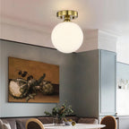 Modern Gold Flush Mount Ceiling Light with White Glass Globe, E12 Base Indoor Ceiling Lamp for Bedroom, Hallway & Kitchen