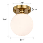 Modern Gold Flush Mount Ceiling Light with White Glass Globe, E12 Base Indoor Ceiling Lamp for Bedroom, Hallway & Kitchen,150mm