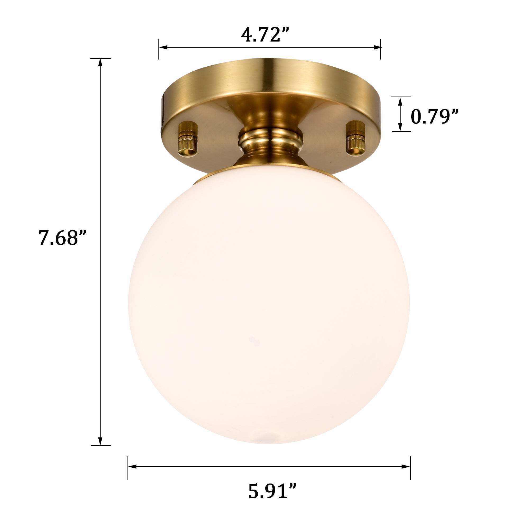Modern Gold Flush Mount Ceiling Light with White Glass Globe, E12 Base Indoor Ceiling Lamp for Bedroom, Hallway & Kitchen,150mm