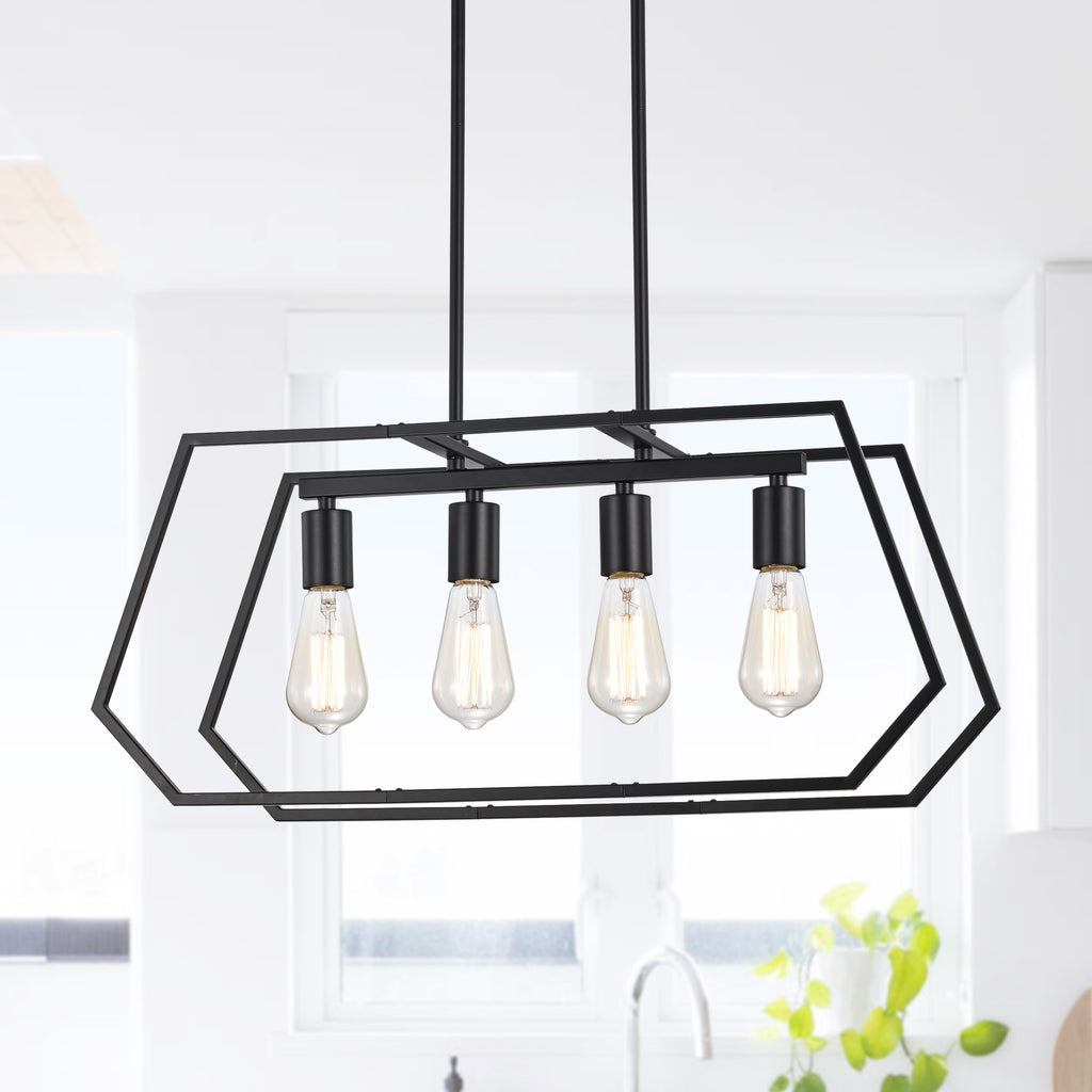 Black Modern Industrial Linear Pendant Light Fixtures for Dining Room