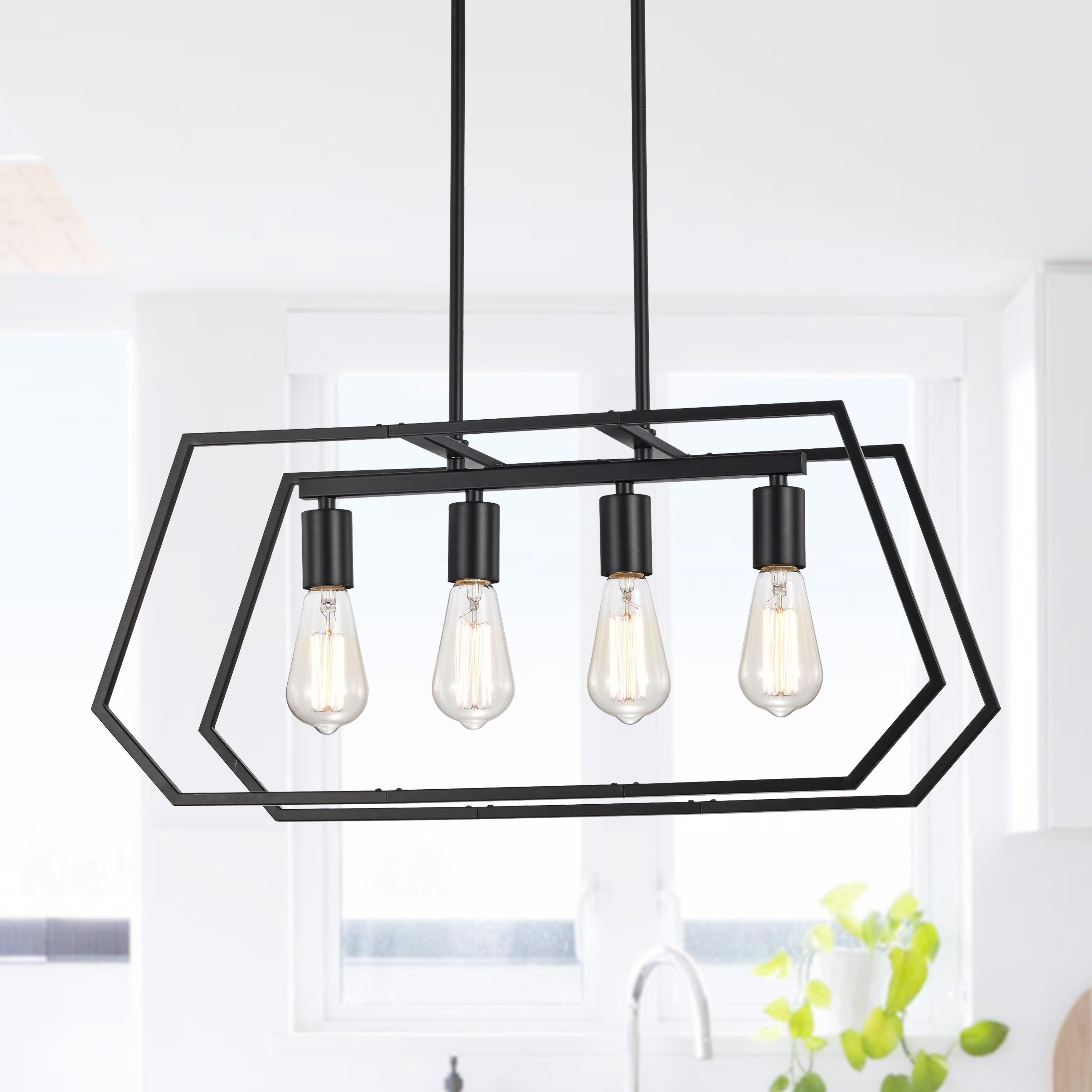 Black Modern Industrial Linear Pendant Light Fixtures for Dining Room