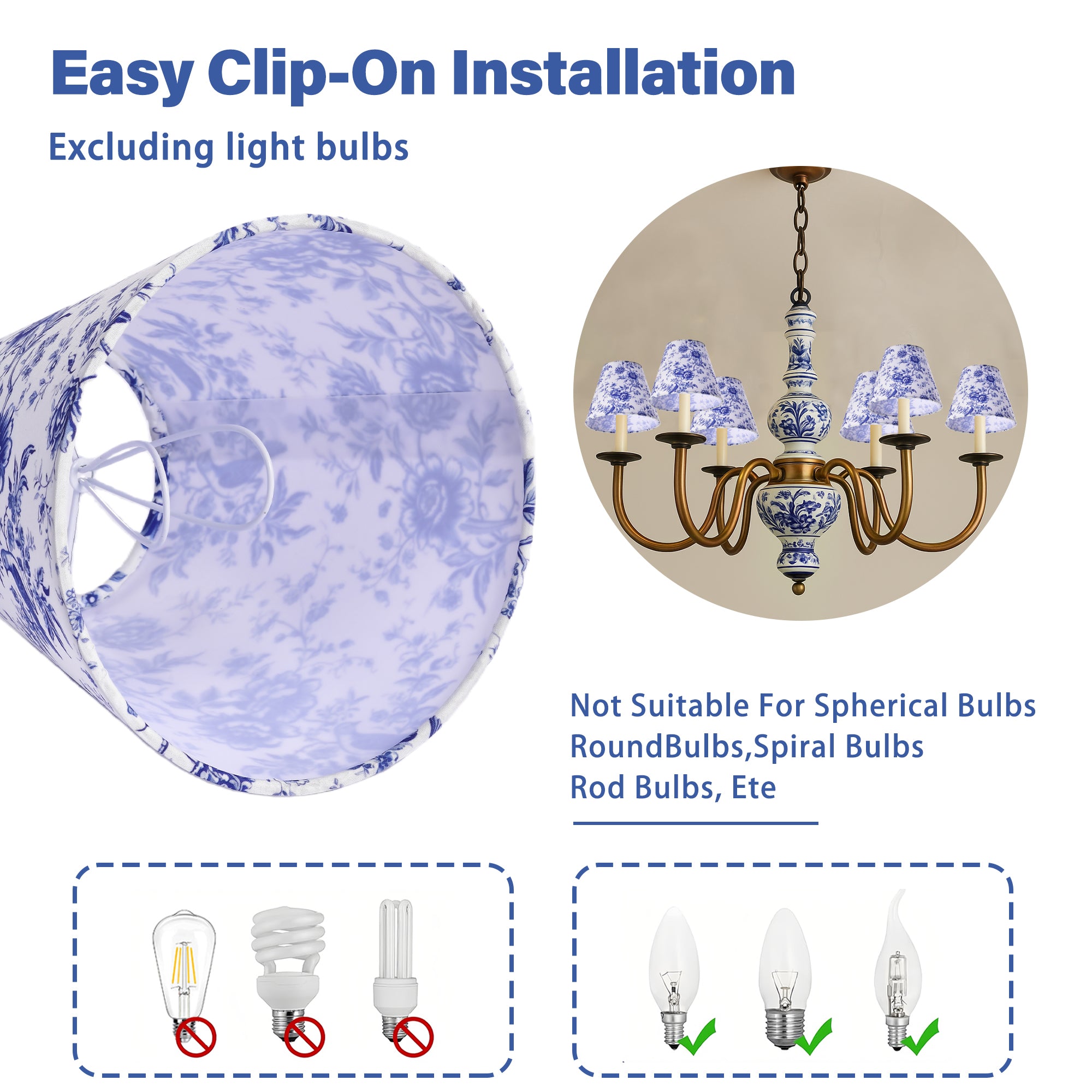Clip-On Set of 6 Empire Chandelier Shades
