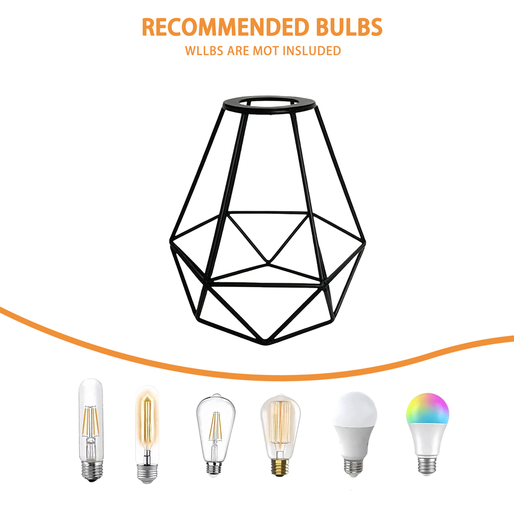 Ceiling Light Shade Cage Replacement – 3 Pack Black Metal Lamp Shades